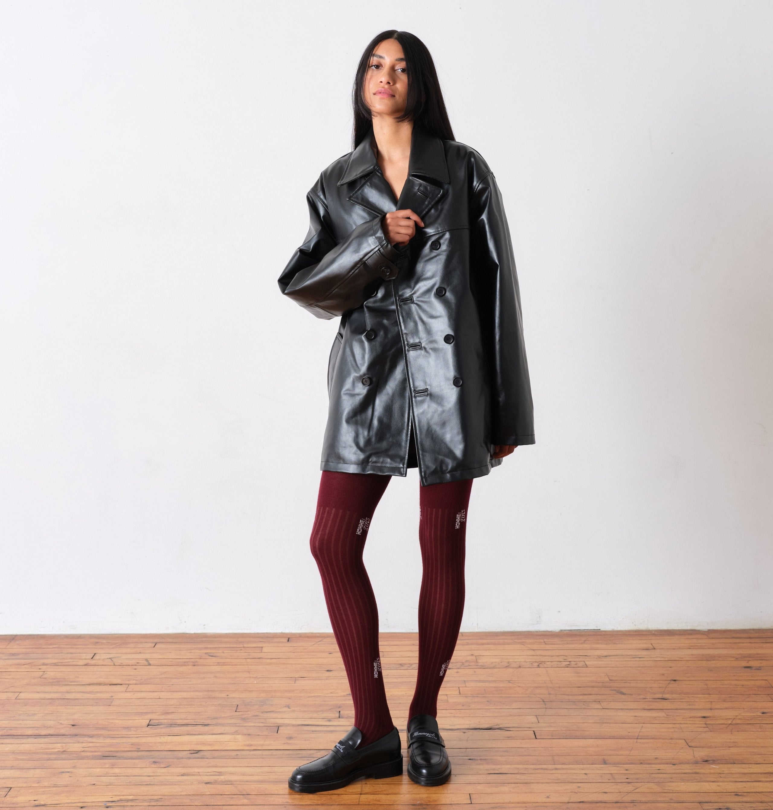 Leather Peacoat in Black