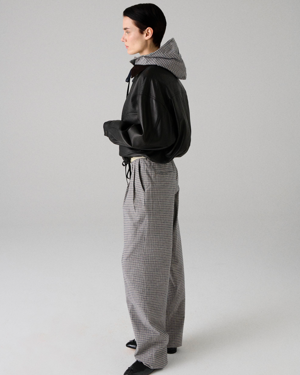 Flip Waist Pant with Belt in Check Plaid