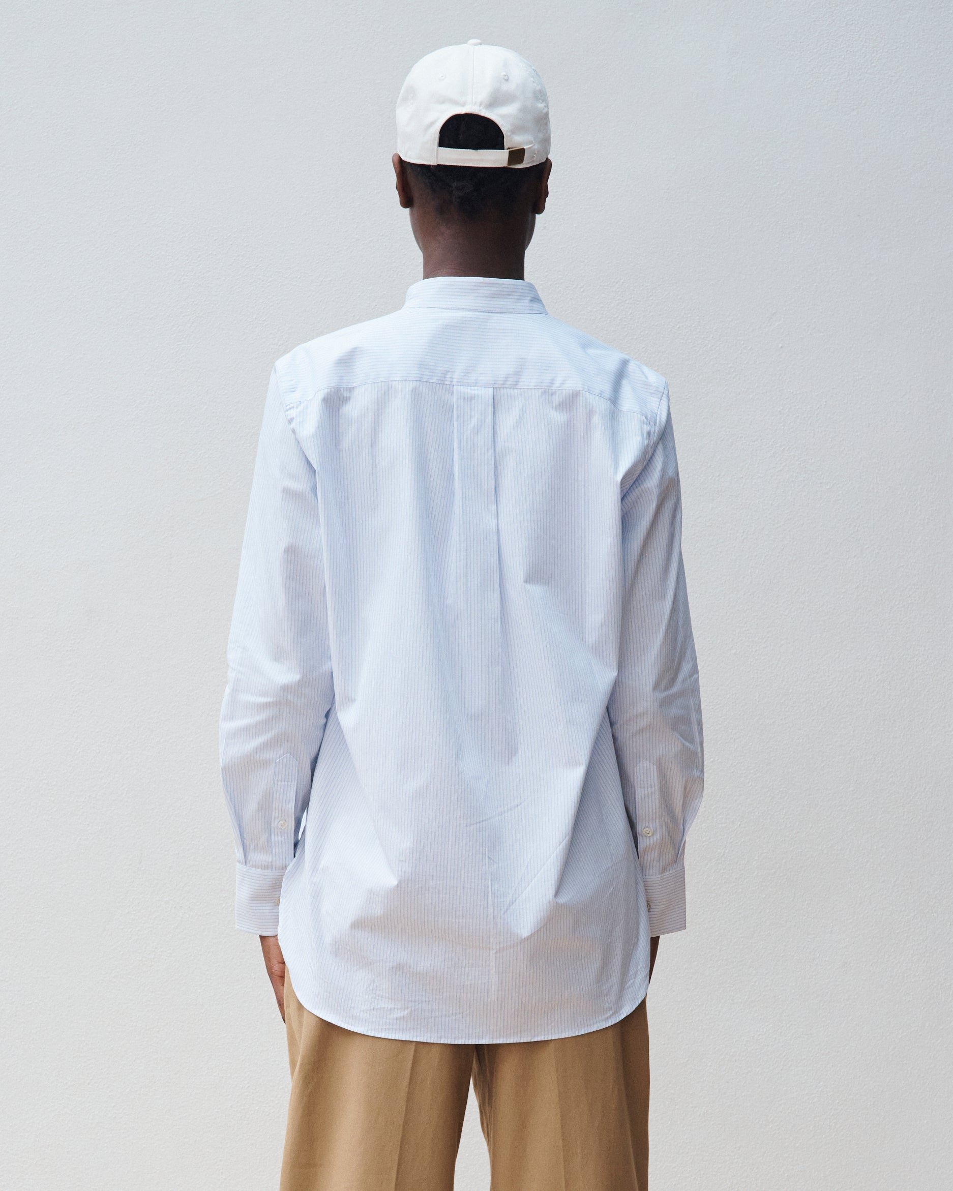 Collarless White Stripe Shirt