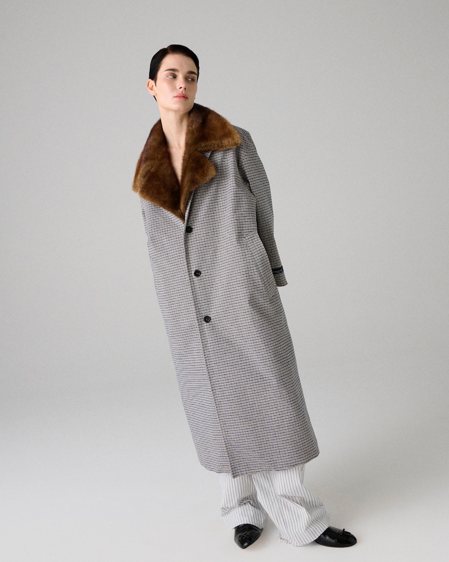 Mac Coat with Shearling Collar in Check Plaid