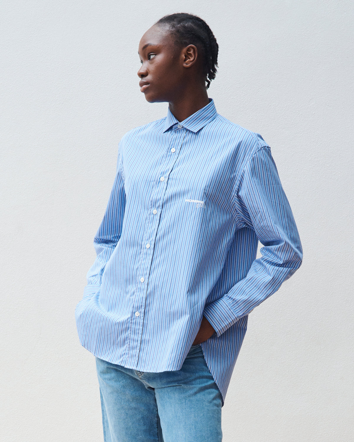 Oversized Shirt in Bold Blue Stripe