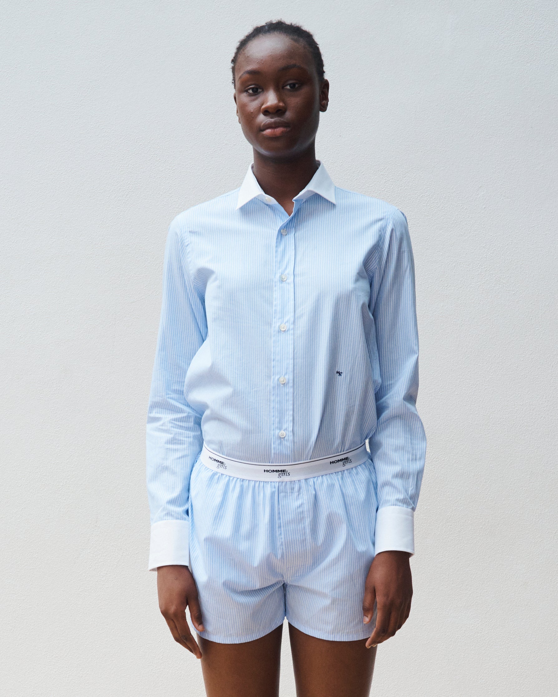 Ticking Stripe Shirt With Contrast Collar