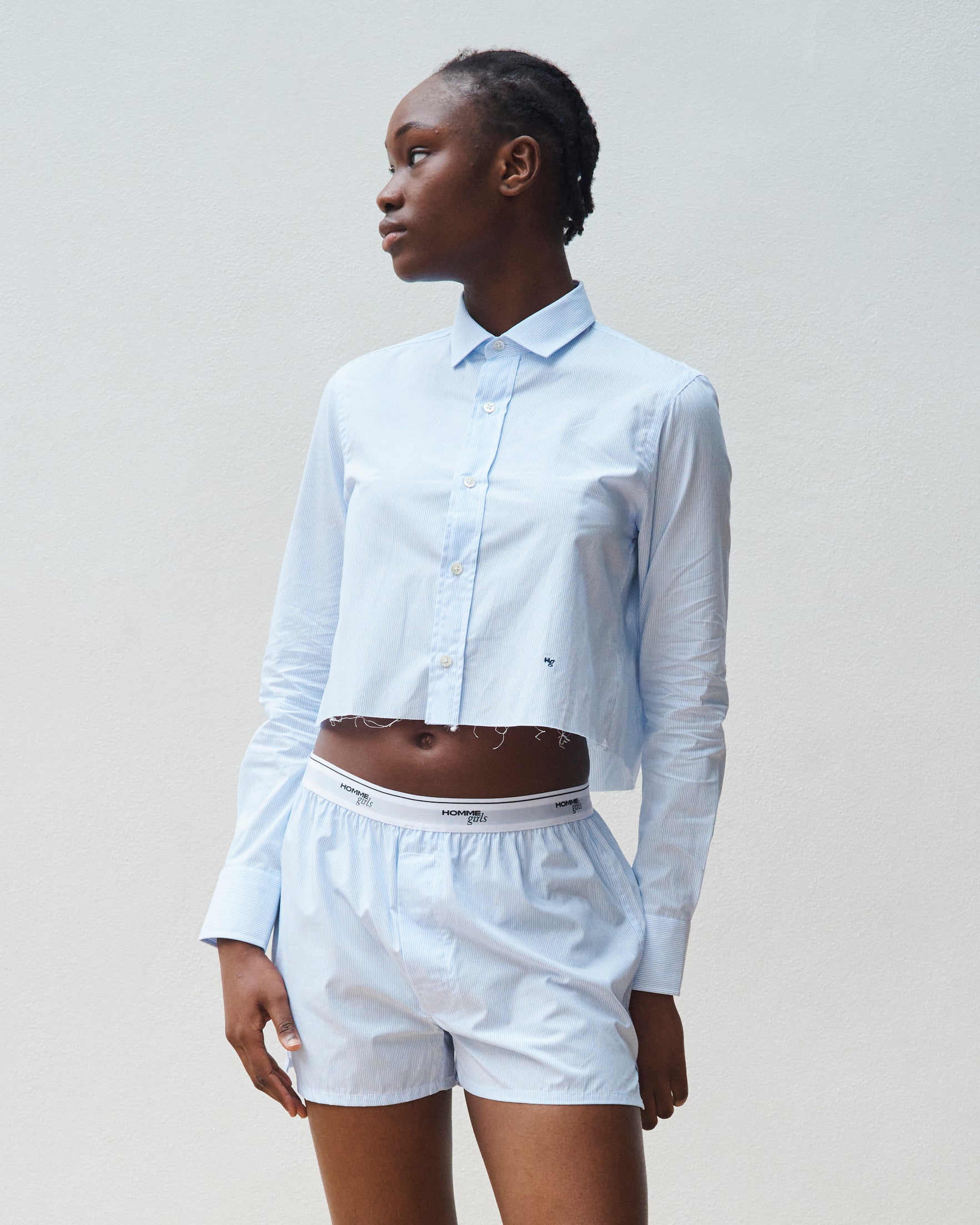 HOMMEGIRLS Cropped Shirt in Mini Stripe Medium / Mini Stripe