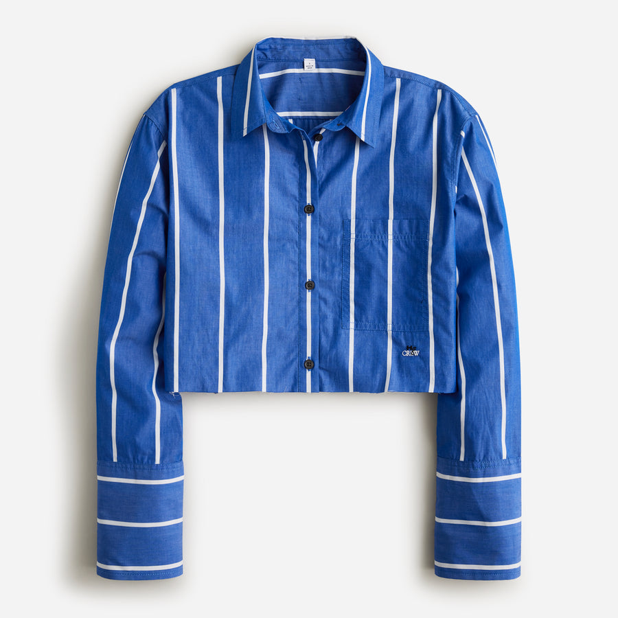 Hg X J.Crew Blue Cropped Wide Stripe Shirt