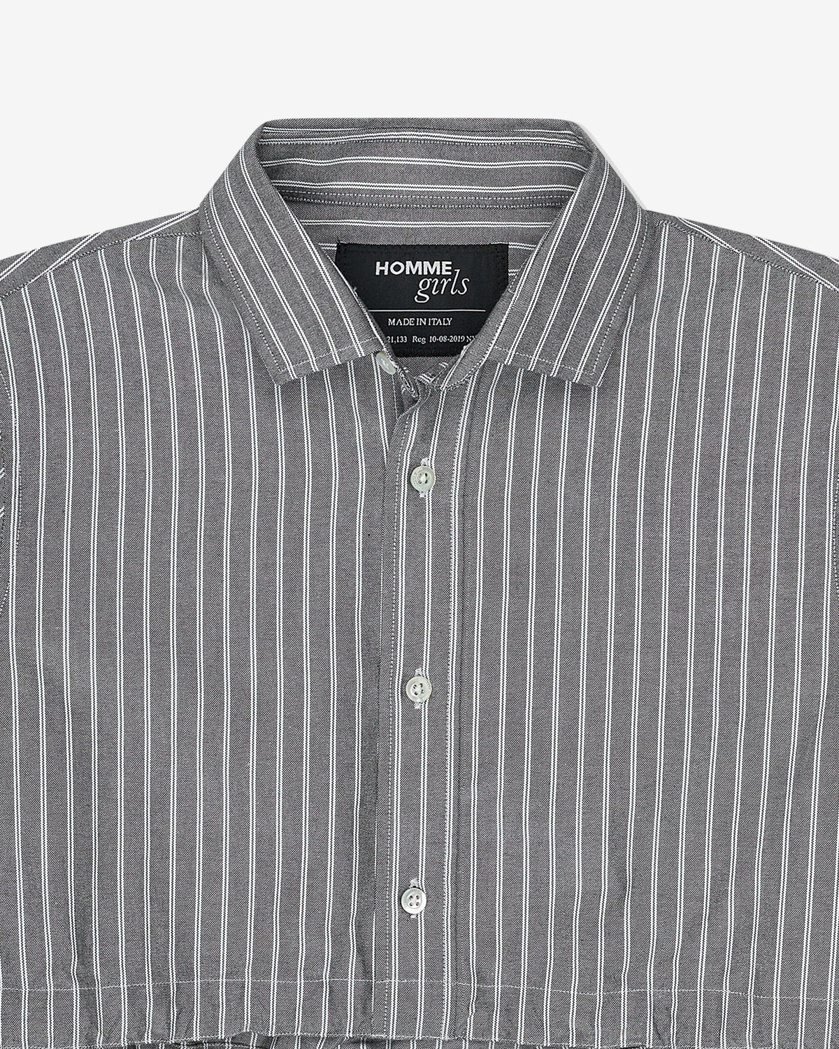 Cropped Tie Back Shirt in Oxford Grey Stripe