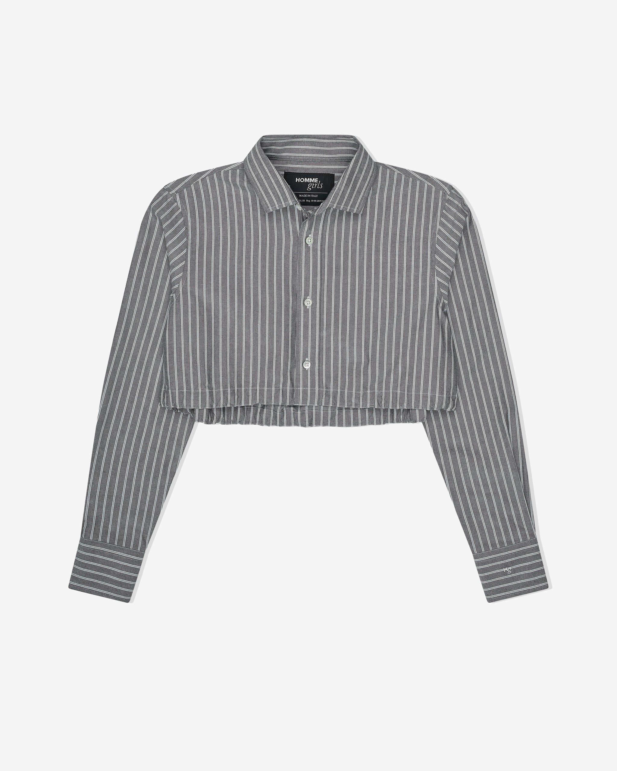 Cropped Tie Back Shirt in Oxford Grey Stripe