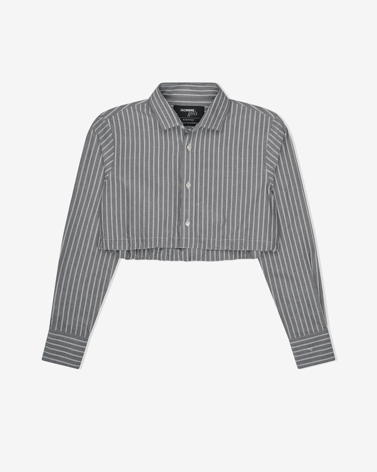 Cropped Tie Back Shirt in Oxford Grey Stripe