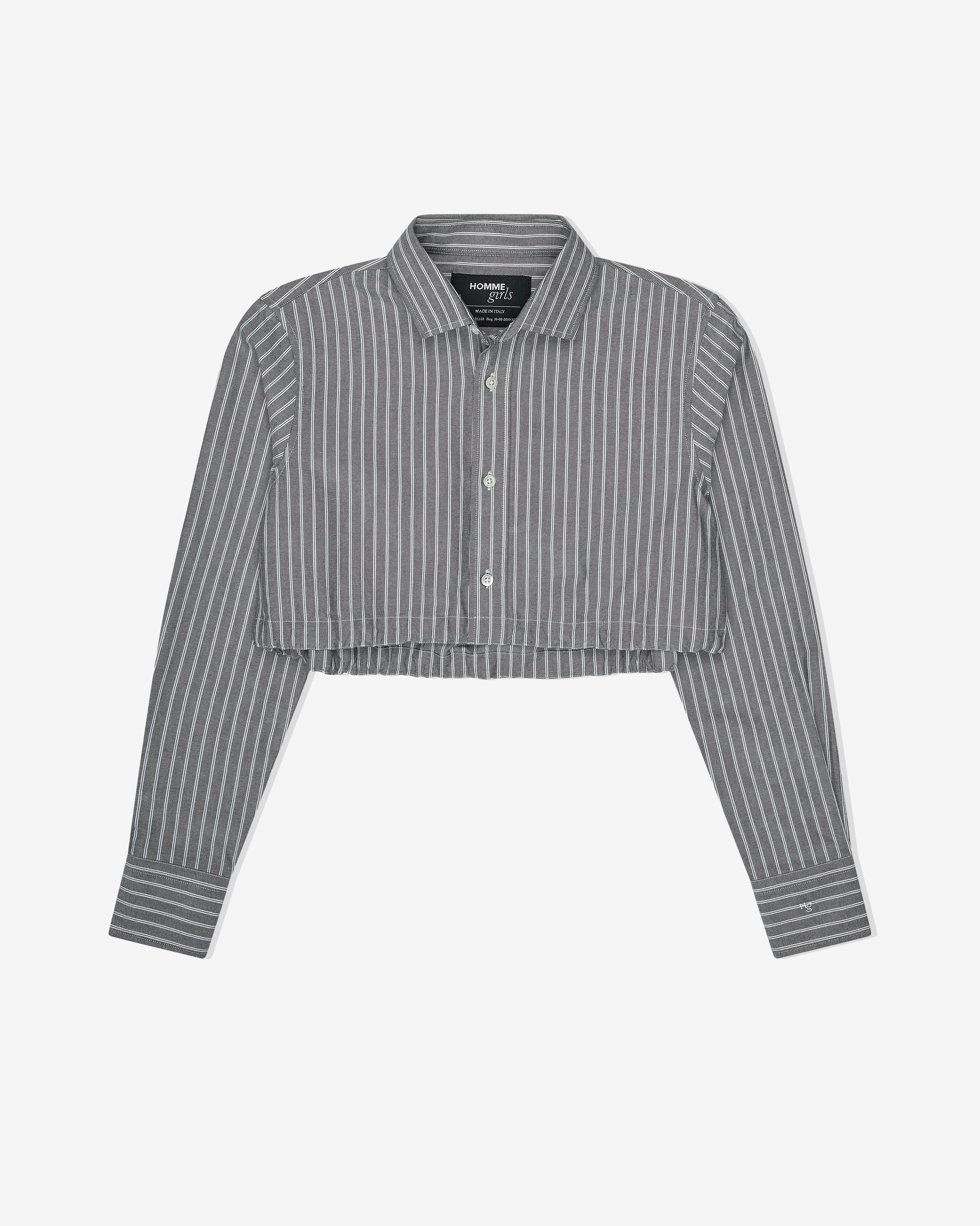 Cropped Tie Back Shirt in Oxford Grey Stripe