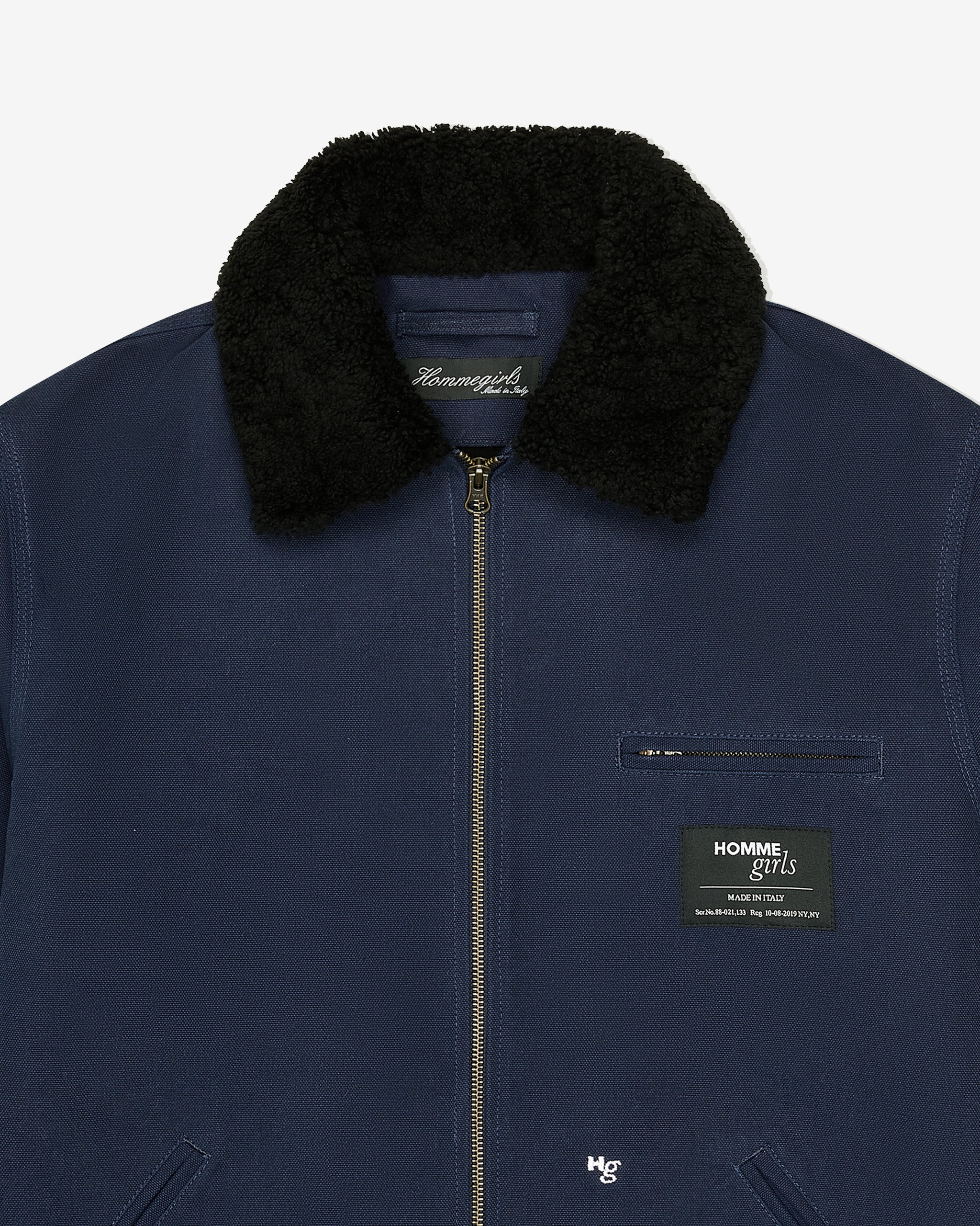 Shearling Collar Workwear Jacket in Dark Navy