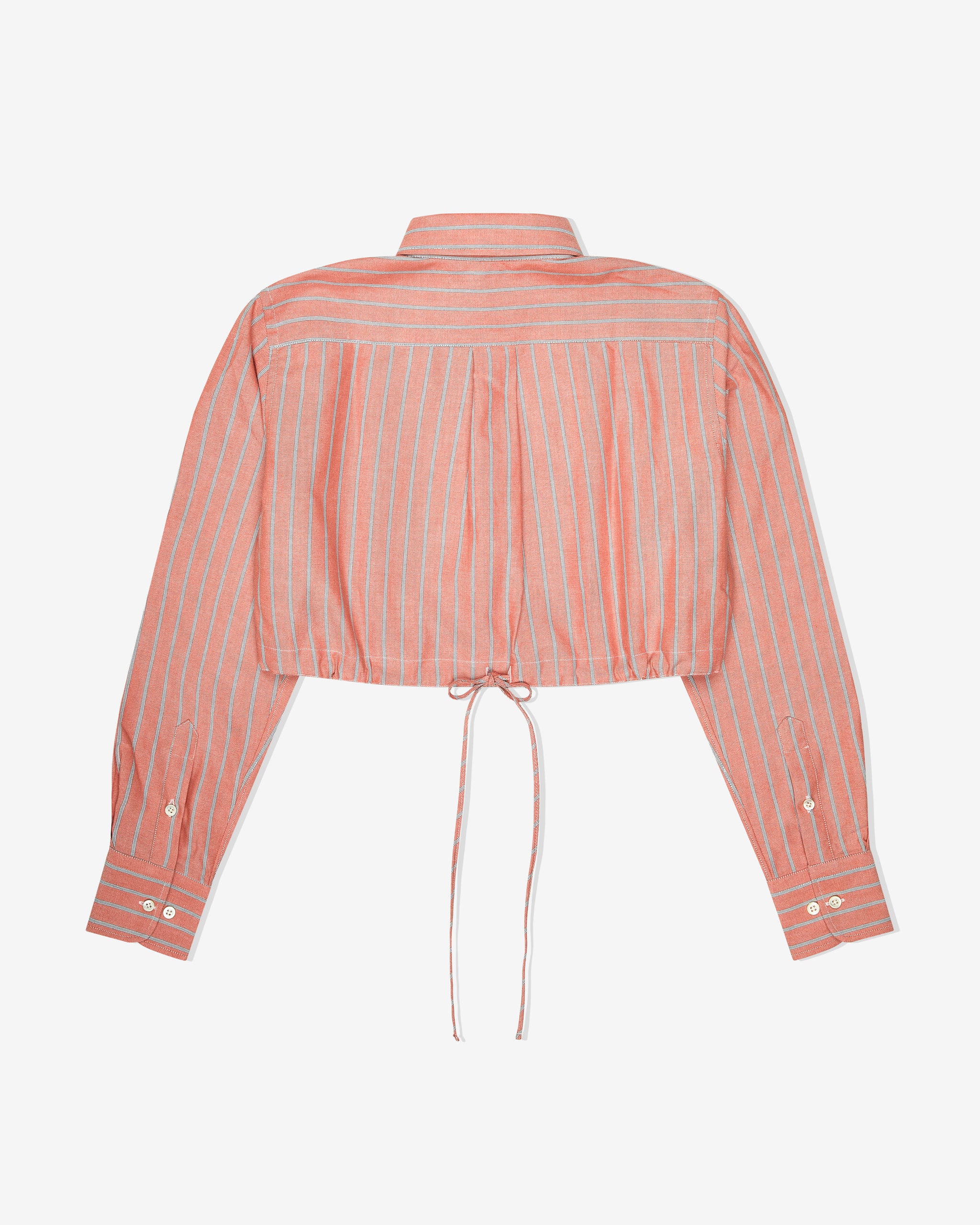 Cropped Tie Back Shirt in Oxford Coral Stripe