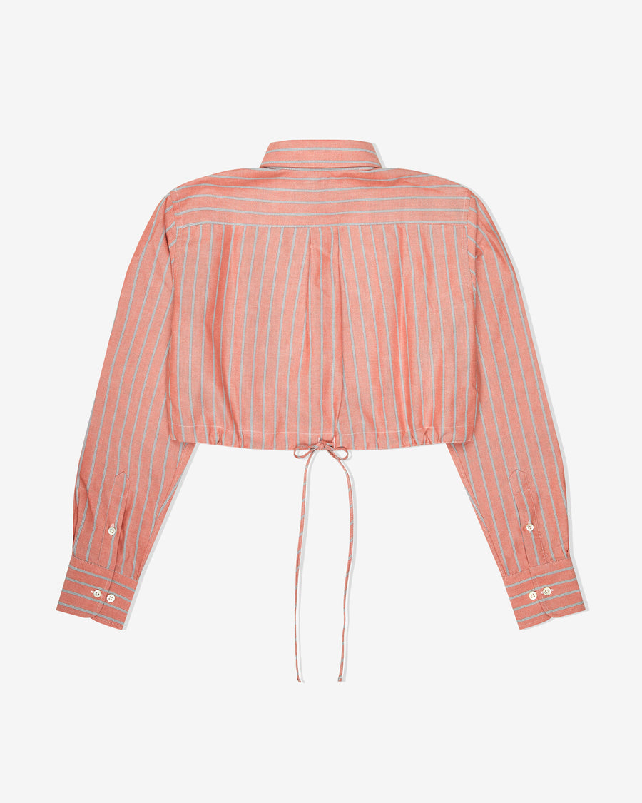 Cropped Tie Back Shirt in Oxford Coral Stripe