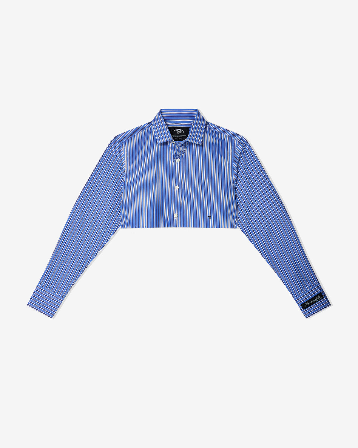 HOMMEGIRLS Super Cropped Shirt in Bold Blue Stripe Large / Bold Blue Stripe HOMMEGIRLS Super Cropped Shirt in Bold Blue Stripe Large / Bold Blue Stripe