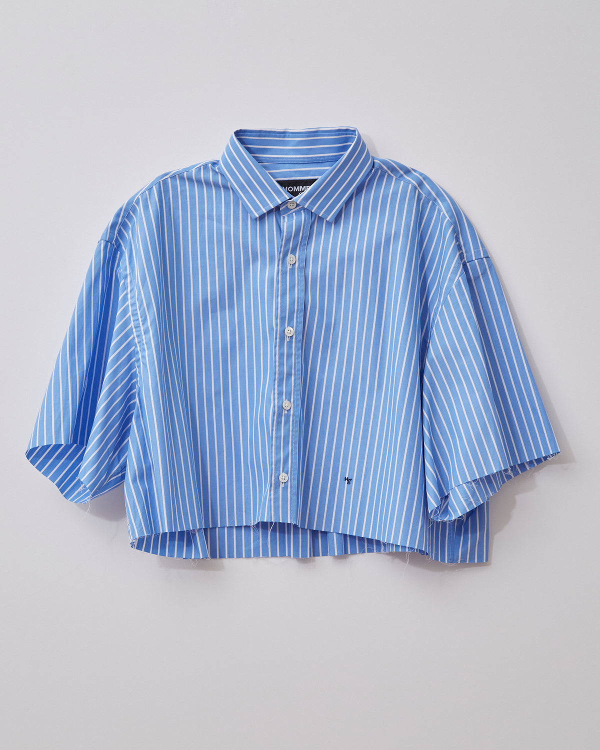 Oversized Cropped Shirt in Classic Stripe