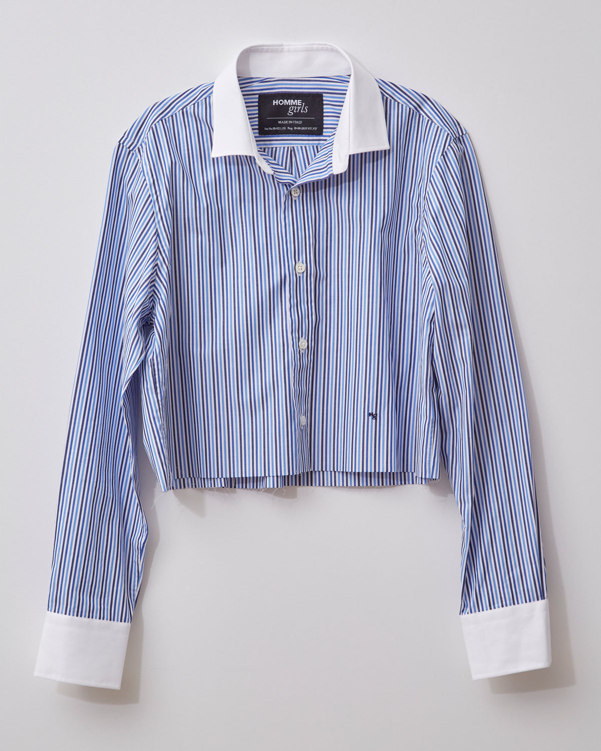 Multi Blue Stripe Cropped Shirt