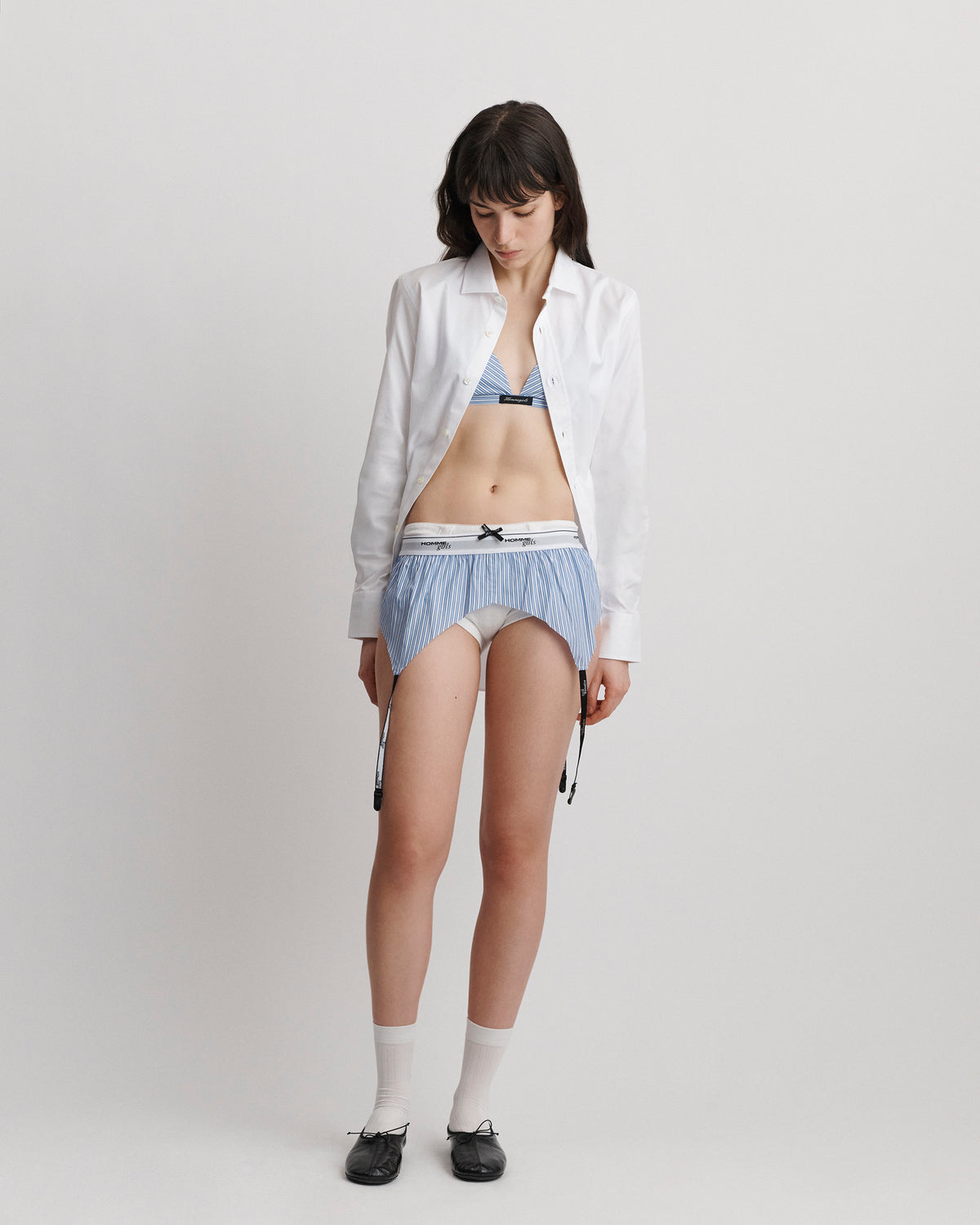 Boxer Garter Belt in Blue Mini Stripe