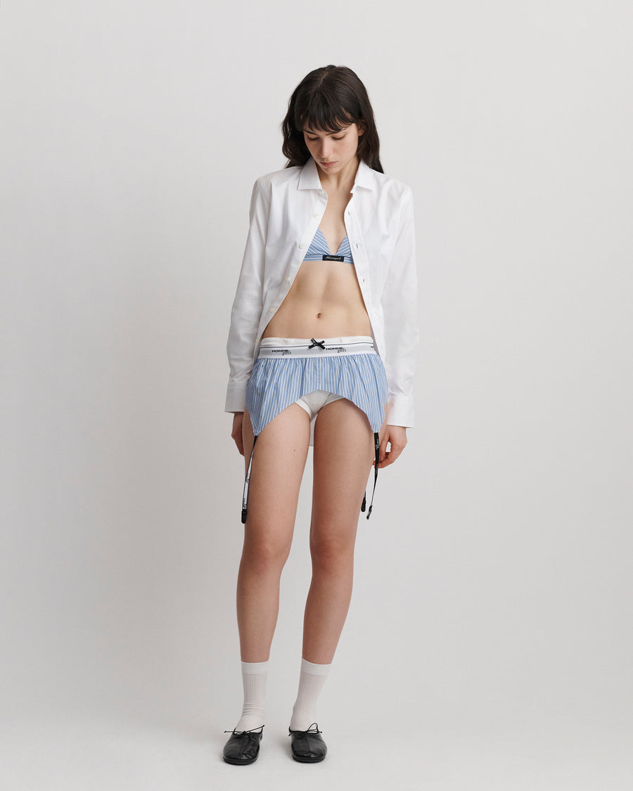 Boxer Garter Belt in Blue Mini Stripe