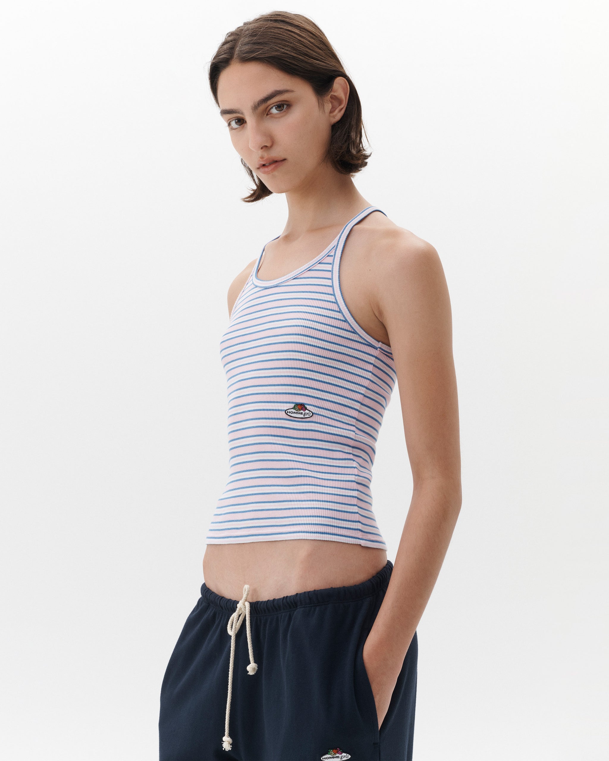 HOMMEGIRLS X Fruit of the Loom Striped Cami Tank Top in Pink
