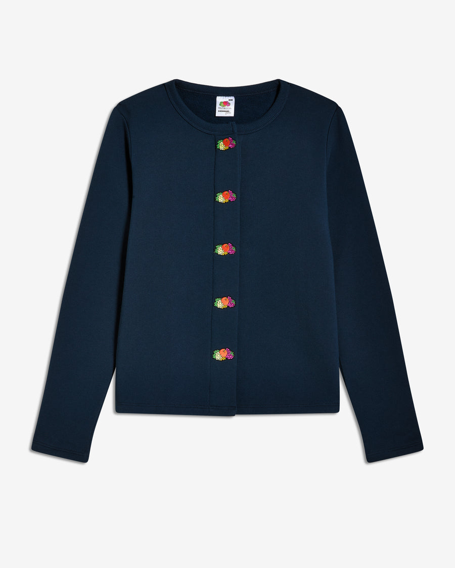 HOMMEGIRLS X FRUIT OF THE LOOM Snap Terry Cardigan in Dark Navy
