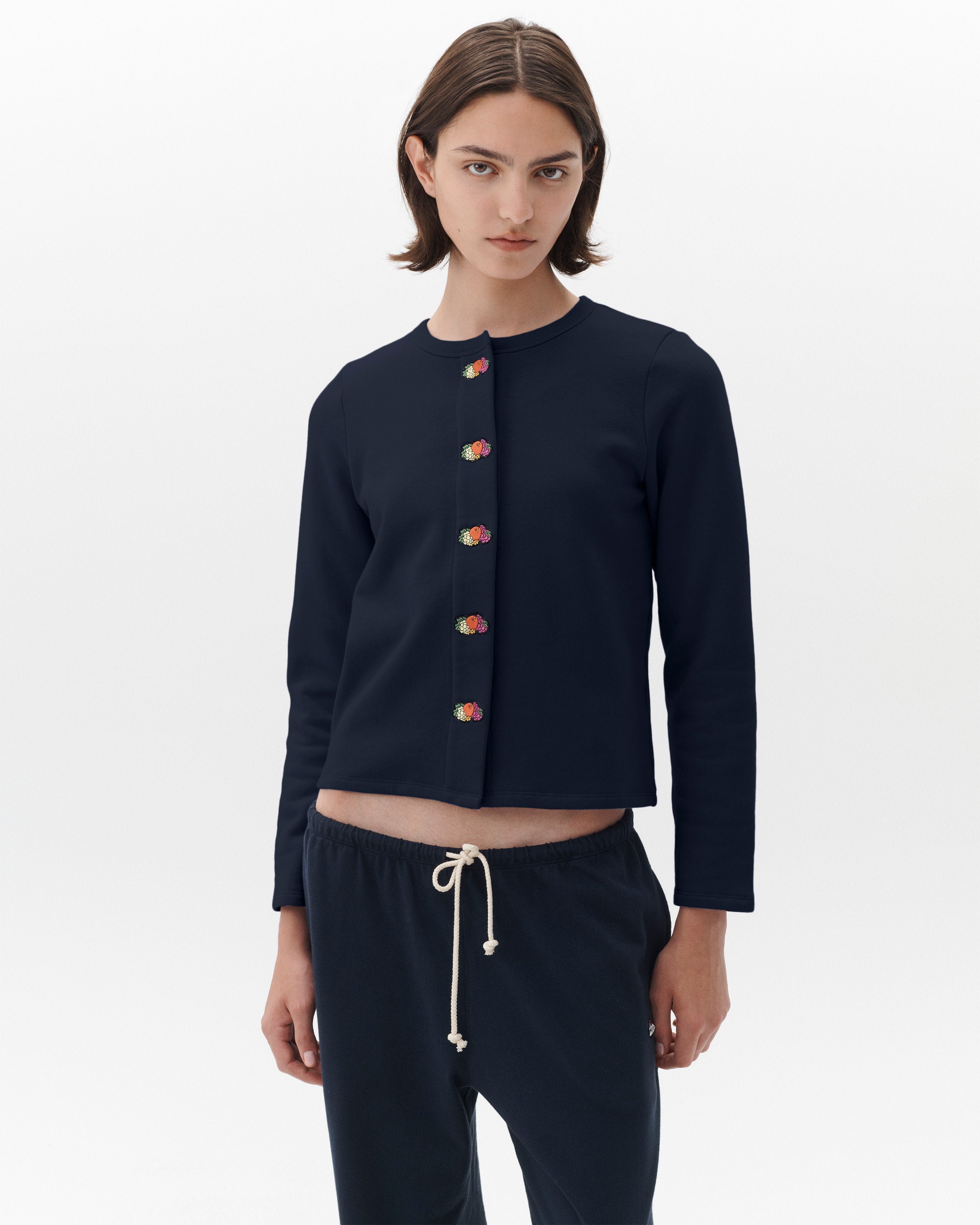 HOMMEGIRLS X FRUIT OF THE LOOM Snap Terry Cardigan in Dark Navy