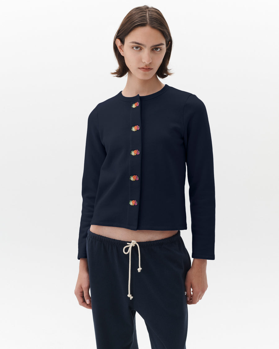 HOMMEGIRLS X FRUIT OF THE LOOM Snap Terry Cardigan in Dark Navy