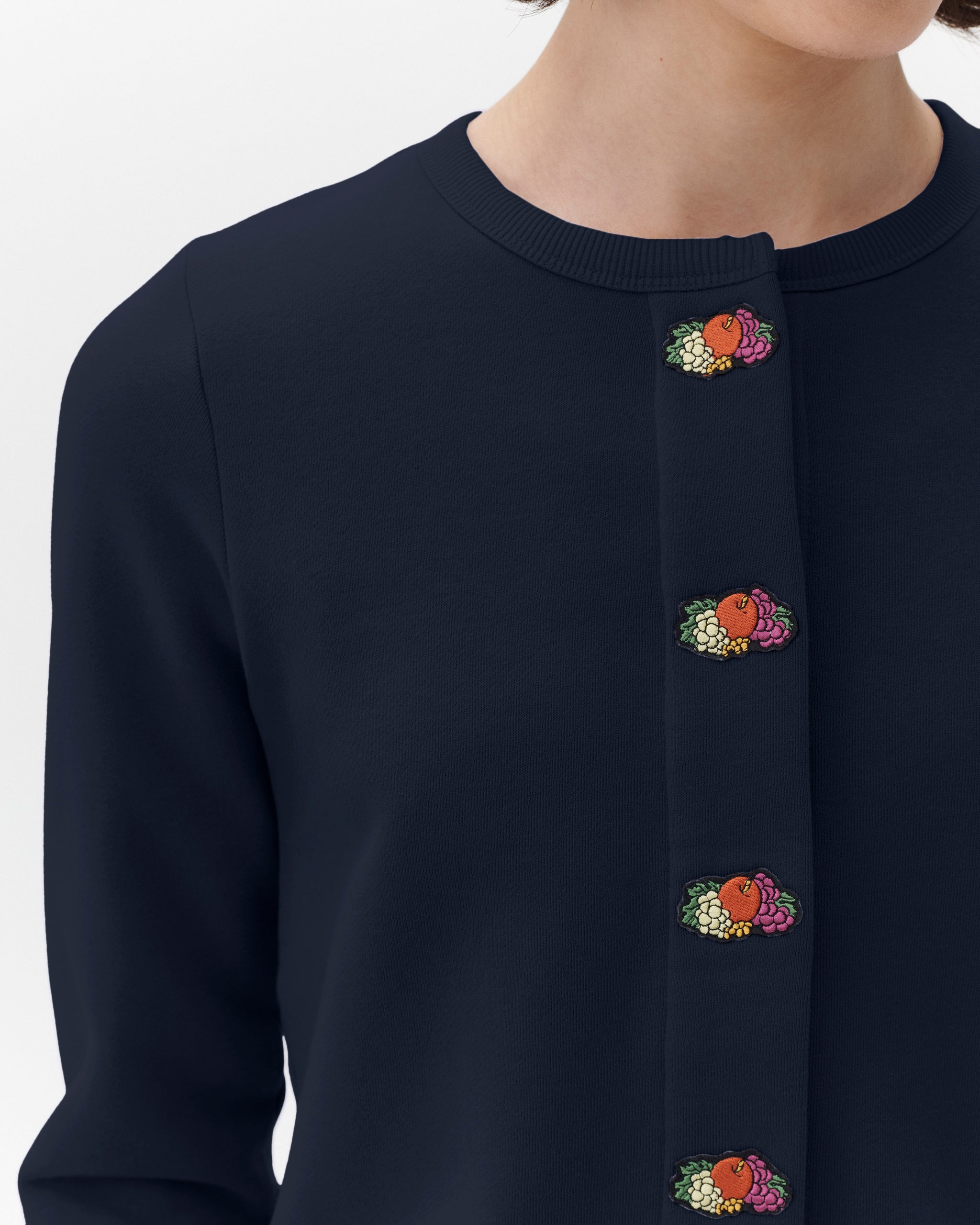 HOMMEGIRLS X FRUIT OF THE LOOM Snap Terry Cardigan in Dark Navy