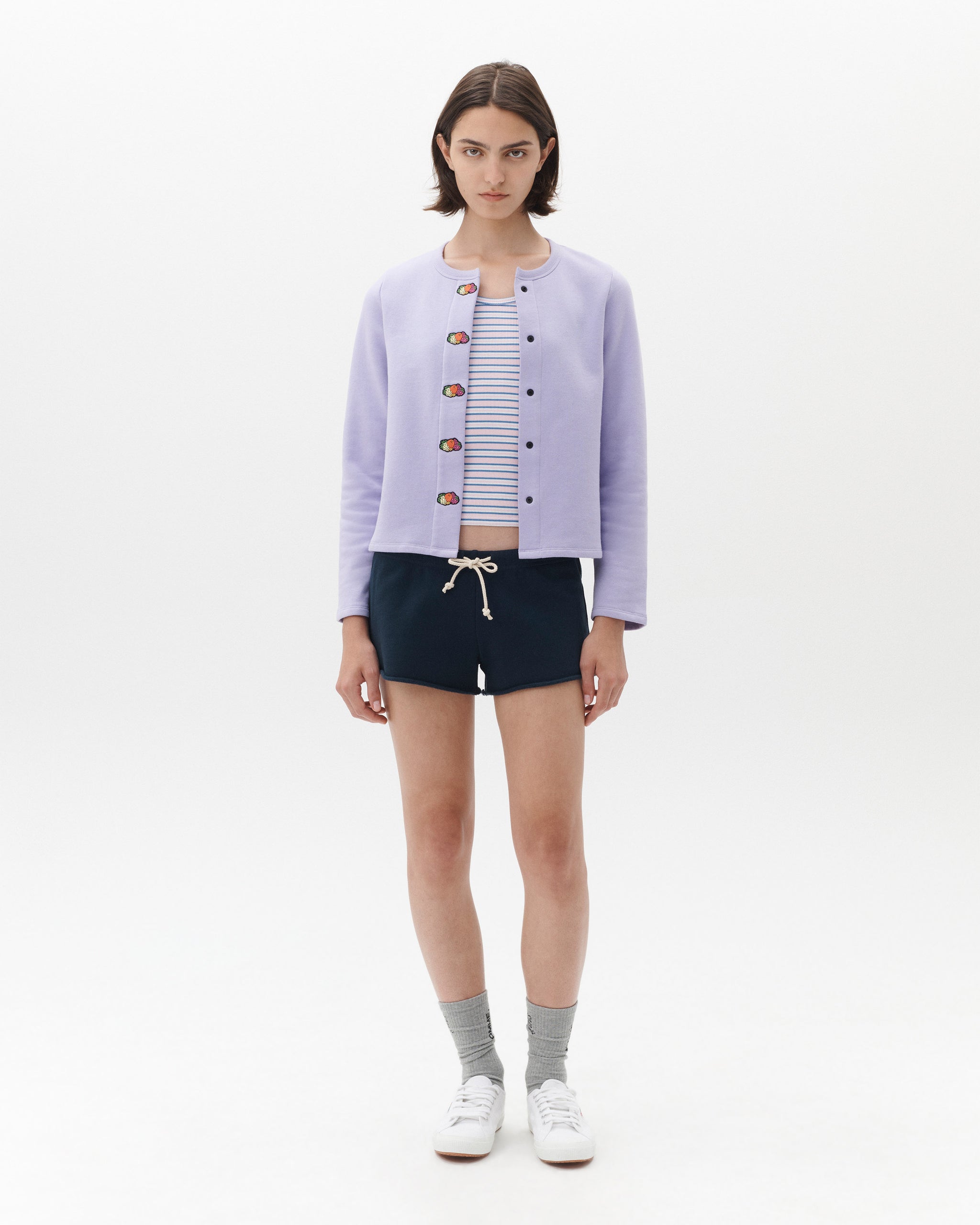 HOMMEGIRLS X FRUIT OF THE LOOM Snap Terry Cardigan in Lavender