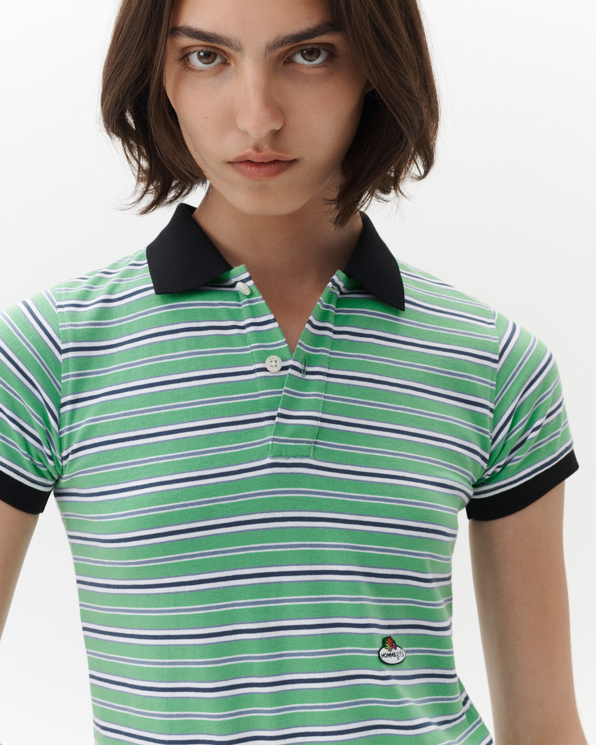 HOMMEGIRLS X Fruit of the Loom Baby Polo in Green Stripe