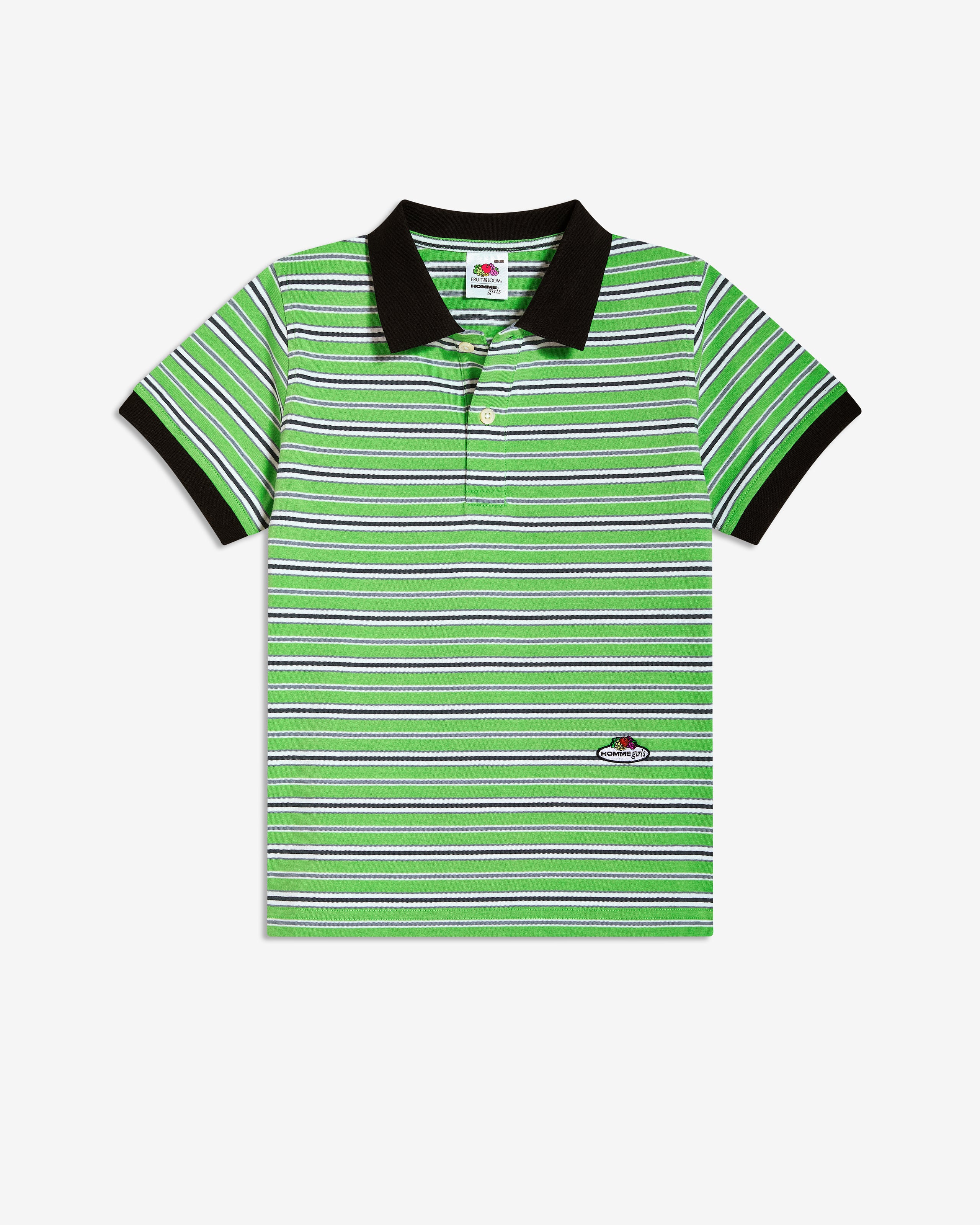 HOMMEGIRLS X Fruit of the Loom Baby Polo in Green Stripe