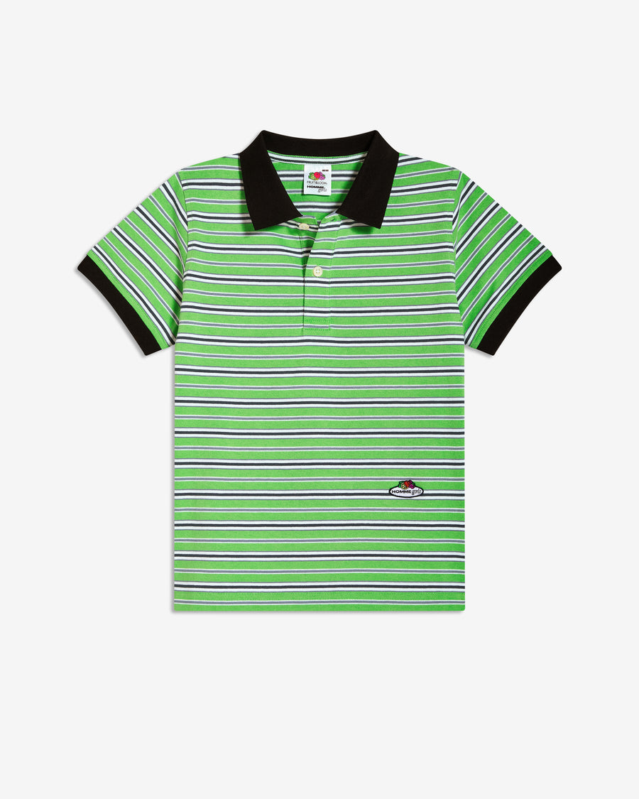 HOMMEGIRLS X Fruit of the Loom Baby Polo in Green Stripe