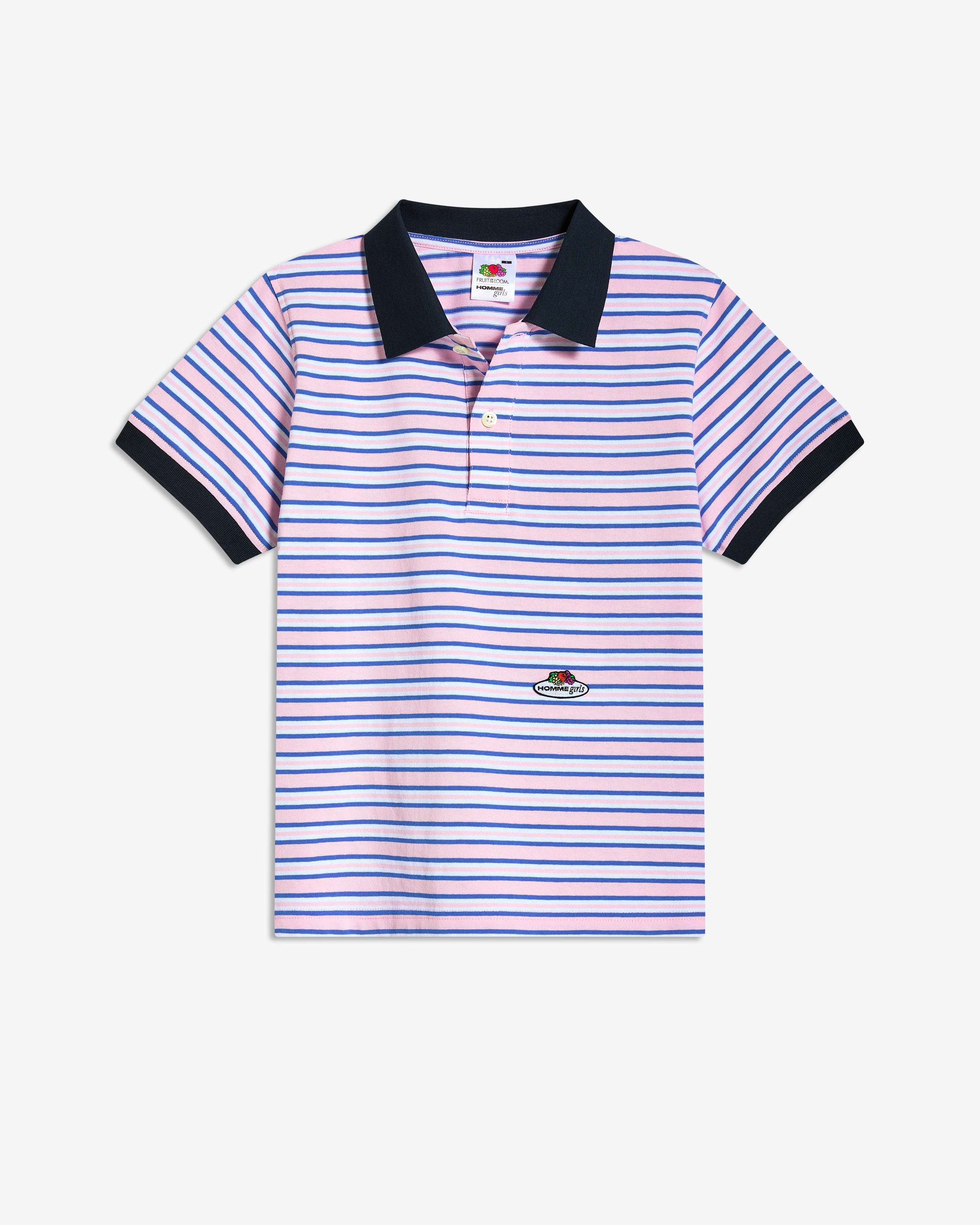 HOMMEGIRLS X Fruit of the Loom Baby Polo in Pink Stripe