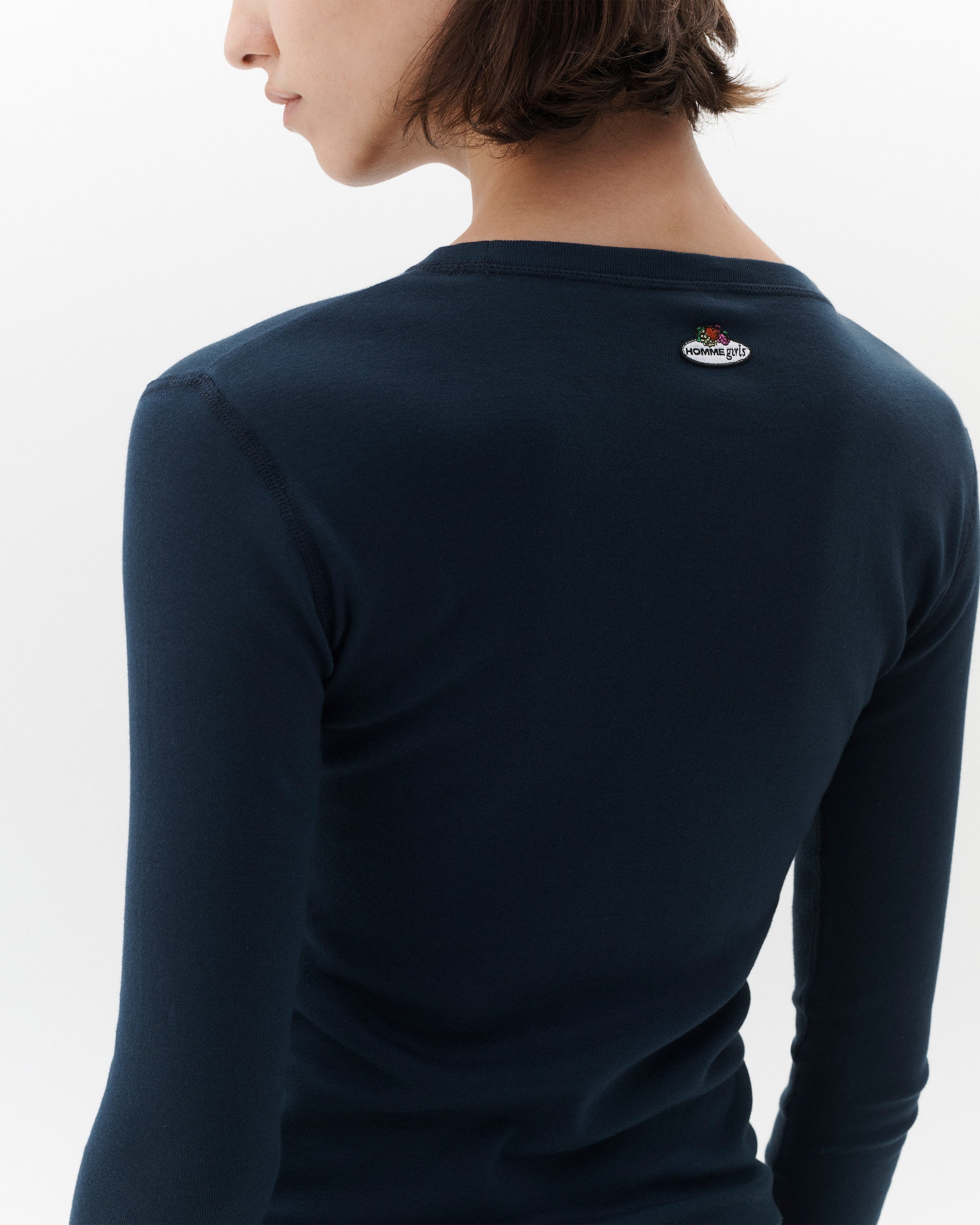 HOMMEGIRLS X Fruit of the Loom Long Sleeve Slim Tee in Dark Navy