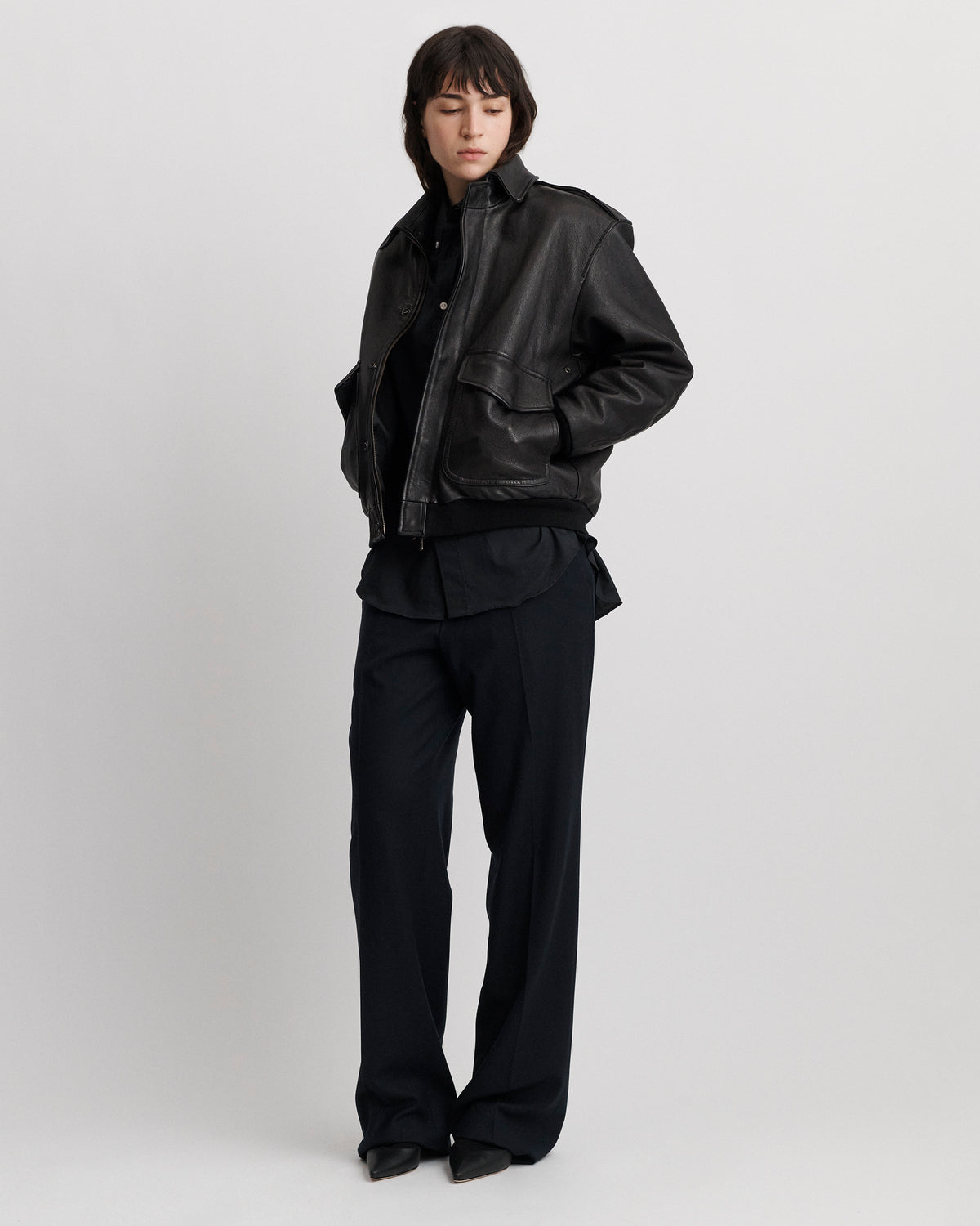 Leather Bomber in Brown