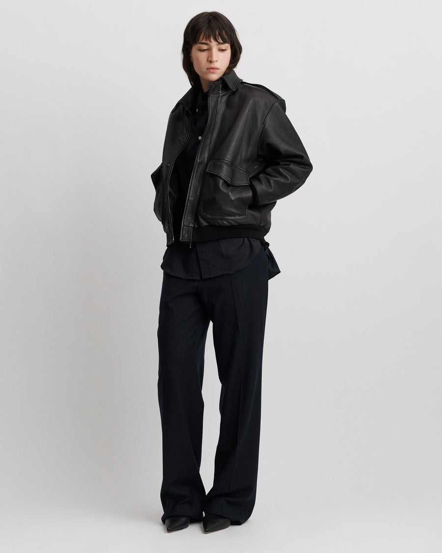 Leather Bomber in Brown