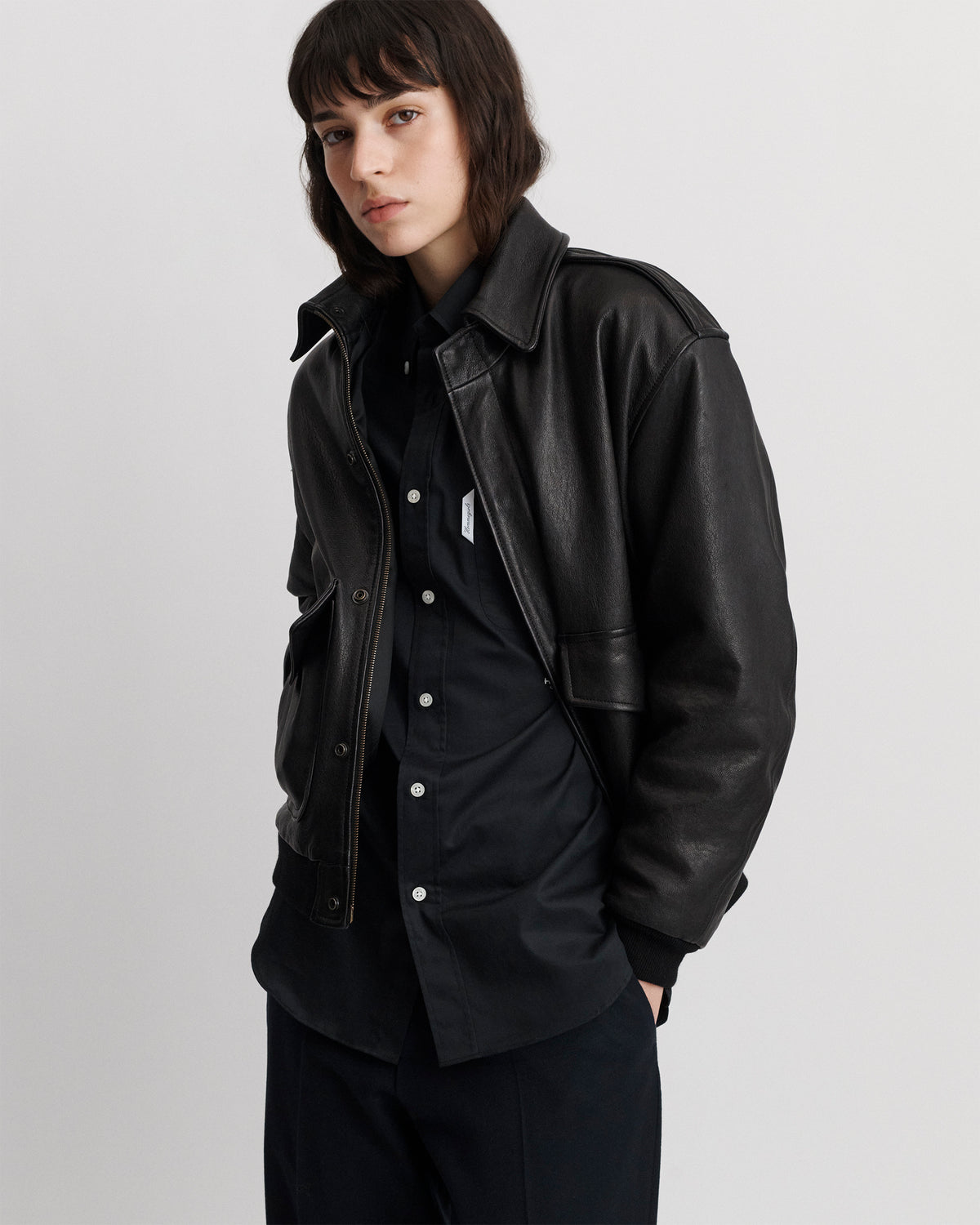 Leather Bomber in Brown