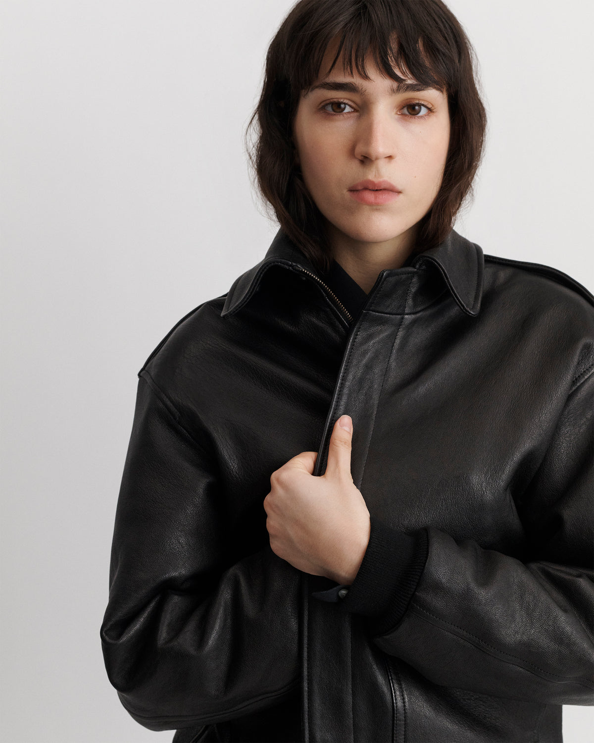 Leather Bomber in Brown