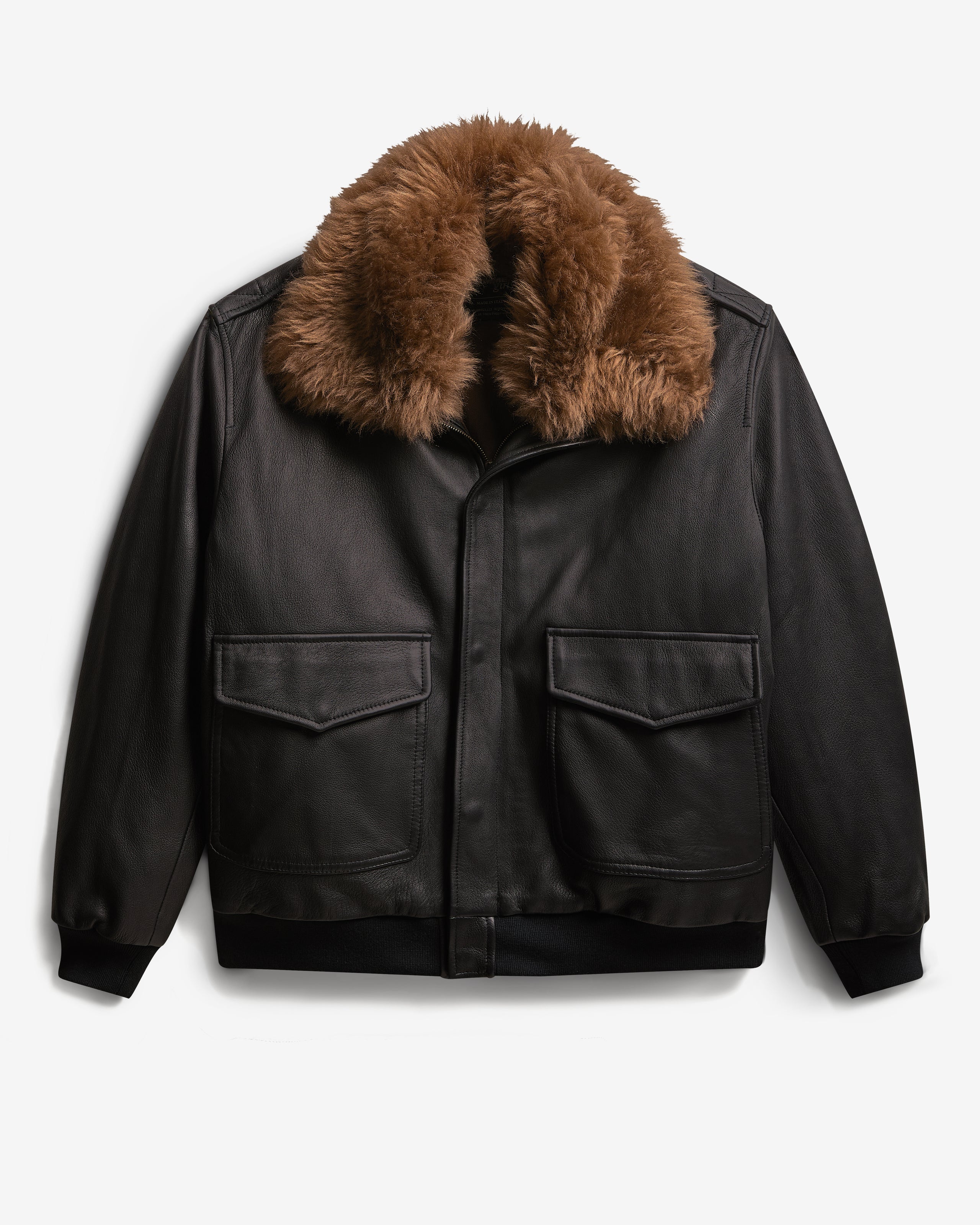 Leather Bomber with Shearling Collar in Dark Brown