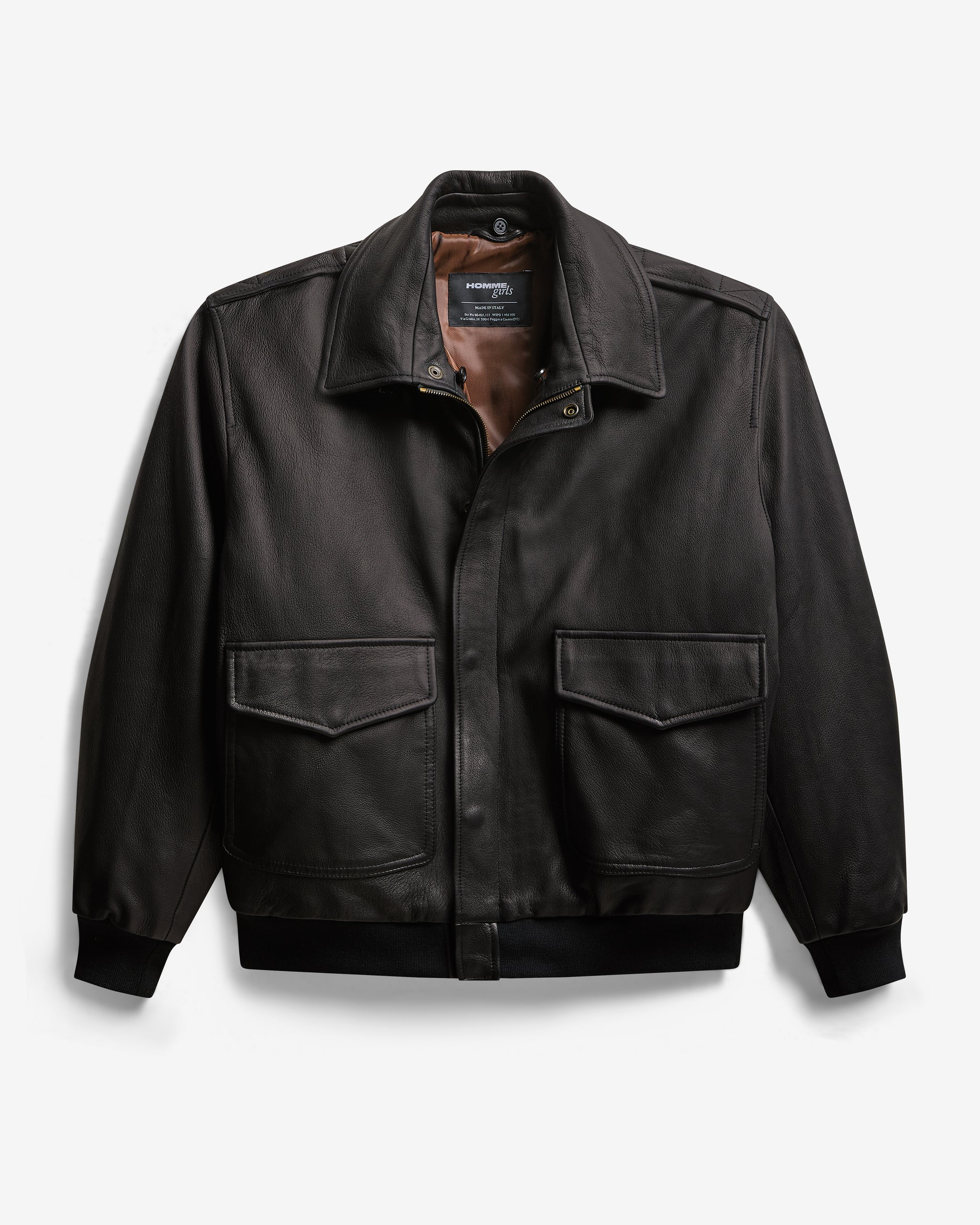 Leather Bomber with Shearling Collar in Dark Brown