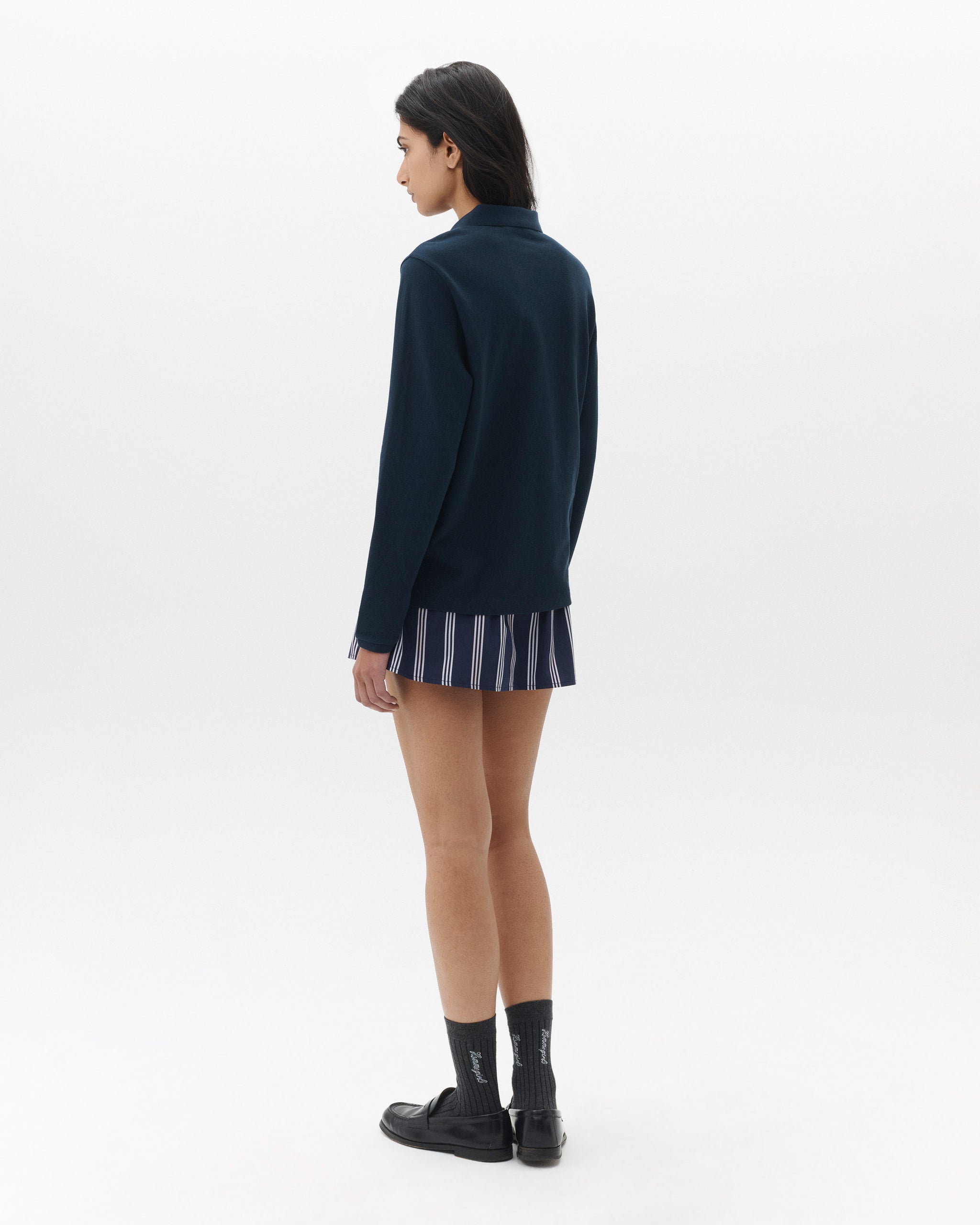 Long Sleeve Pique Polo in Navy