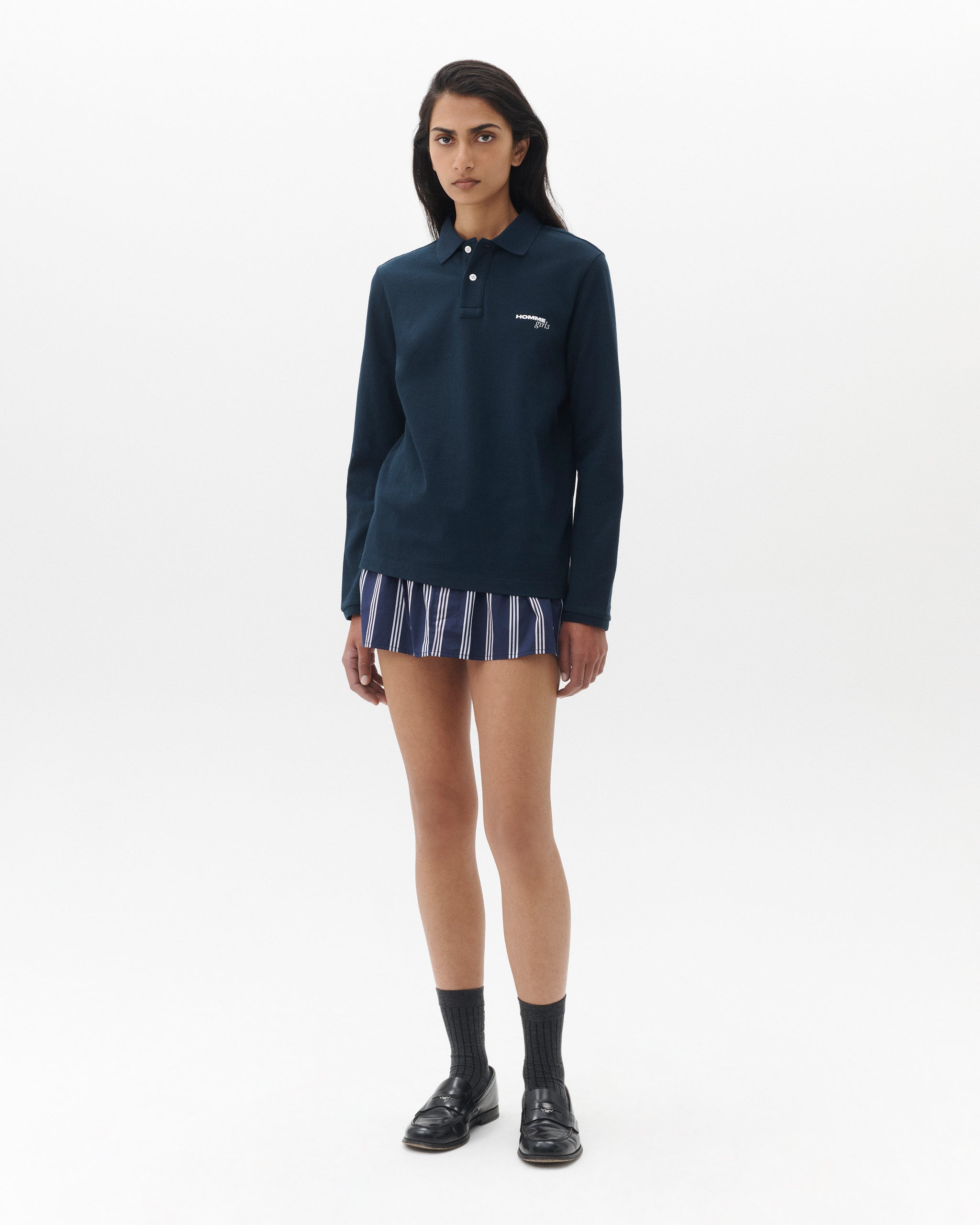 Long Sleeve Pique Polo in Navy