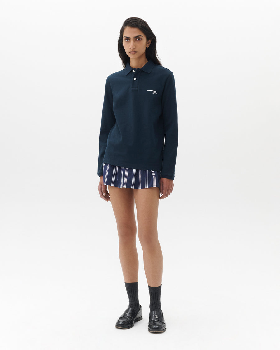 Long Sleeve Pique Polo in Navy