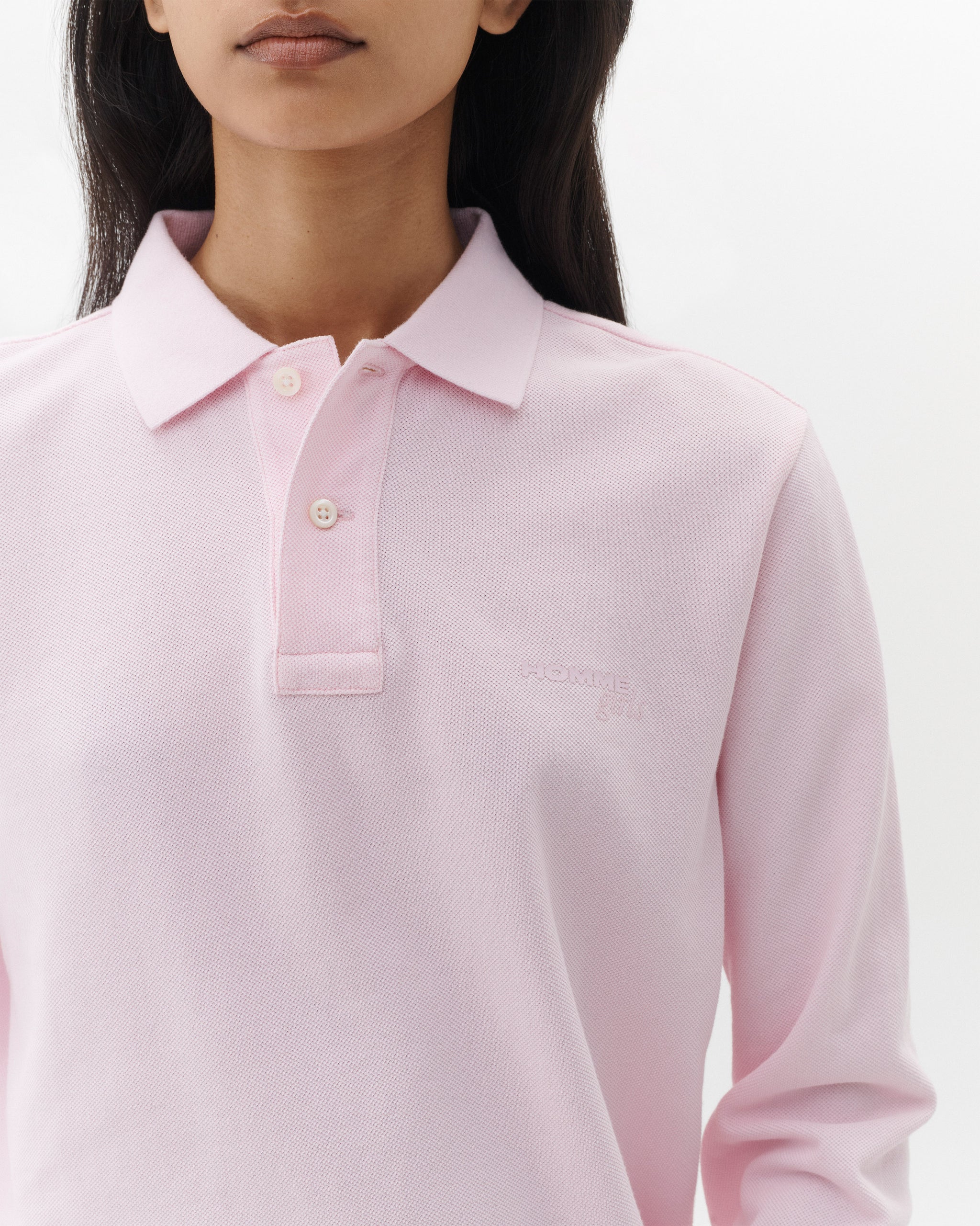 Long Sleeve Pique Polo in Pink