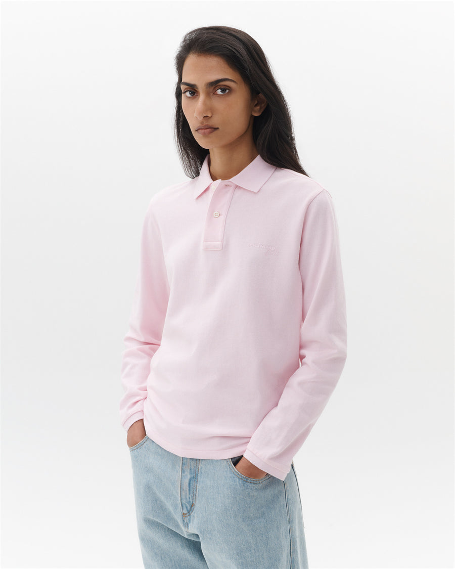 Long Sleeve Pique Polo in Pink