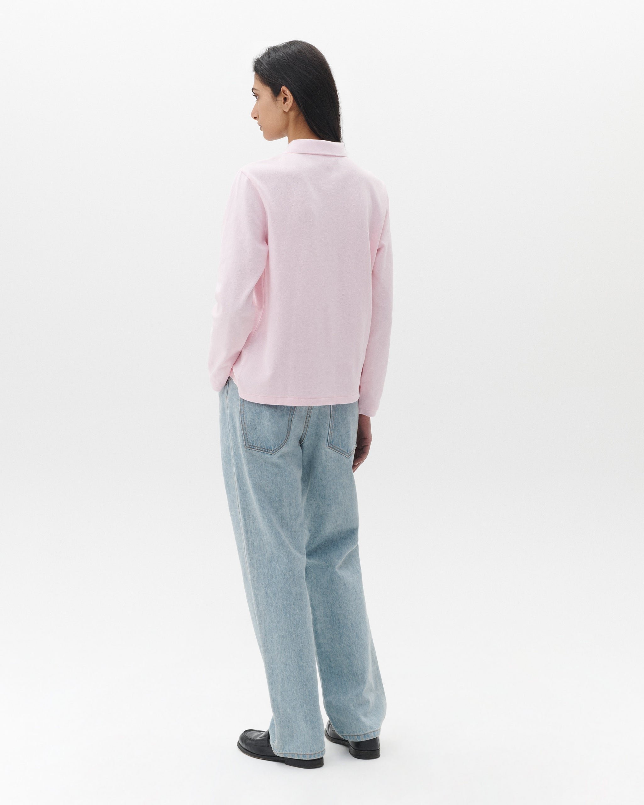 Long Sleeve Pique Polo in Pink