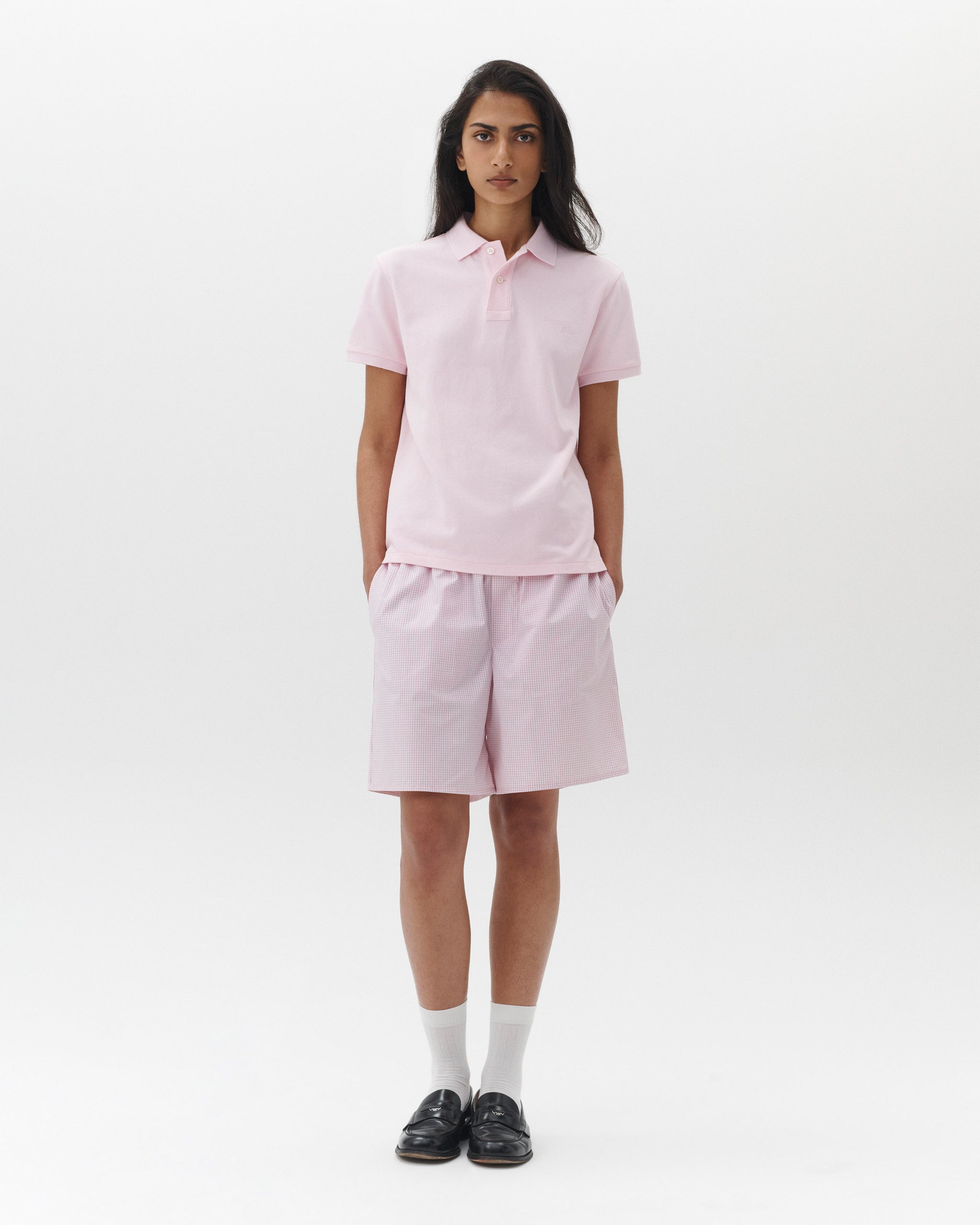 Short Sleeve Pique Polo in Pink