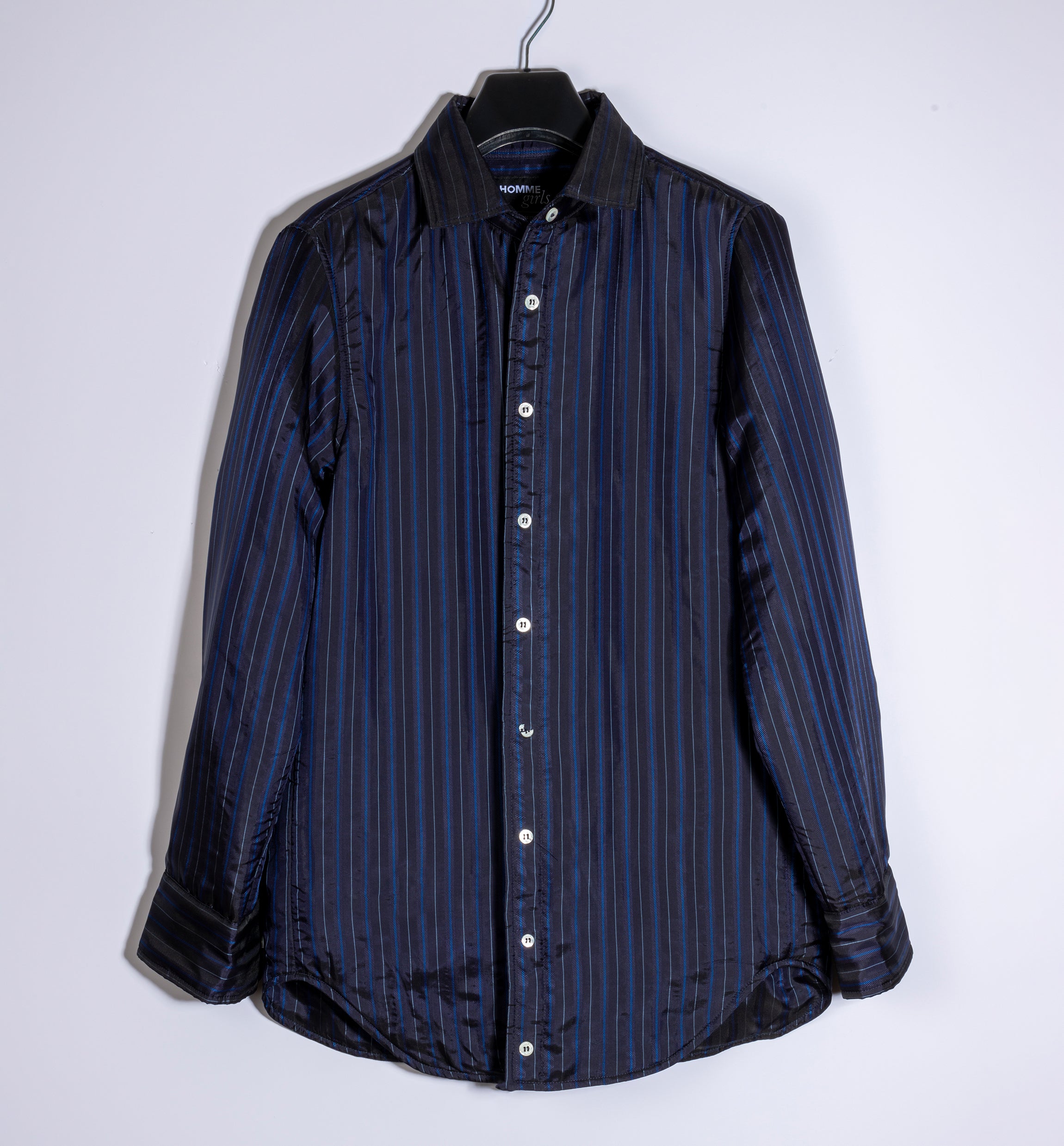 Padded Shirt Jacket in Navy Stripe