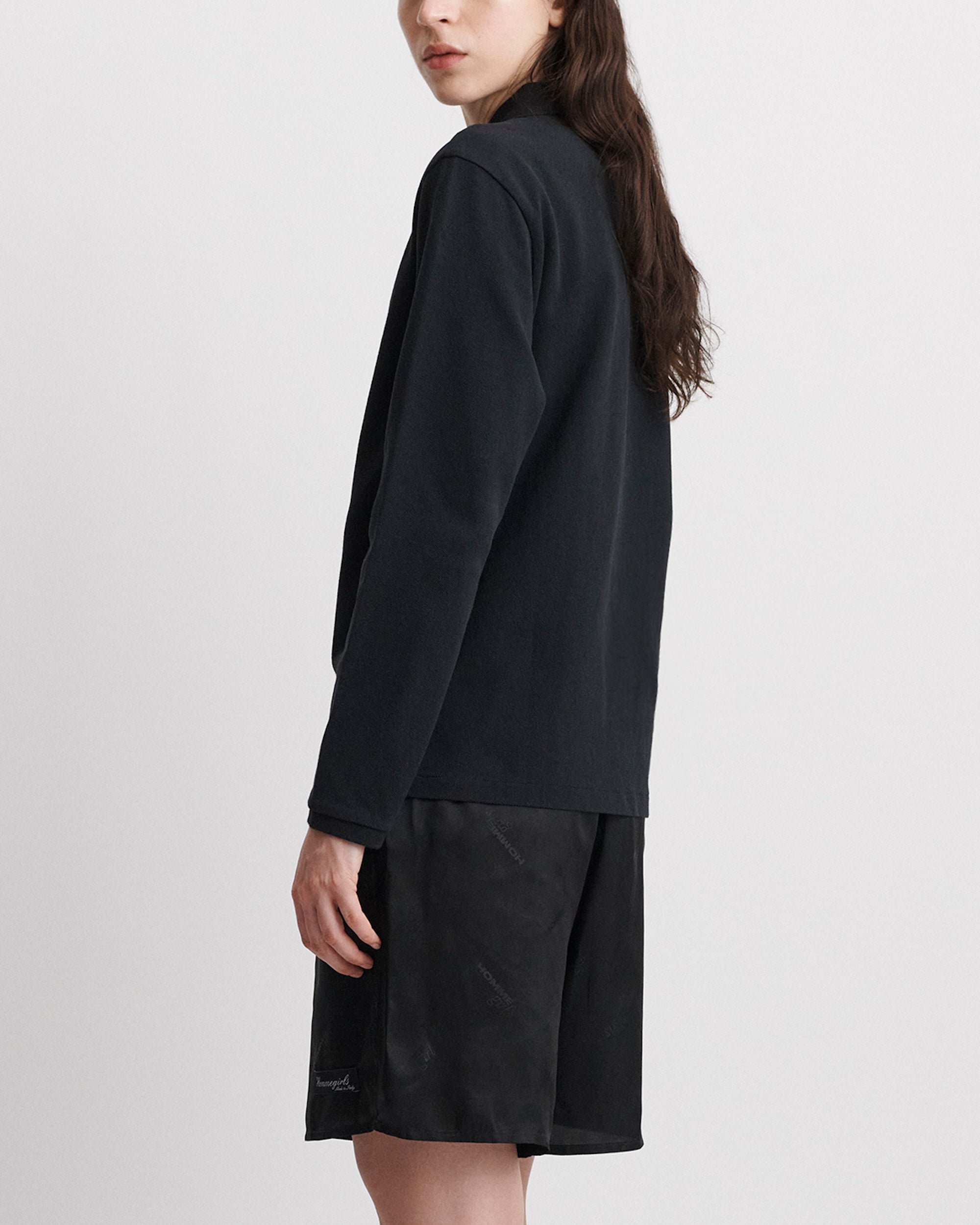 Long Sleeve Pique Polo in Black