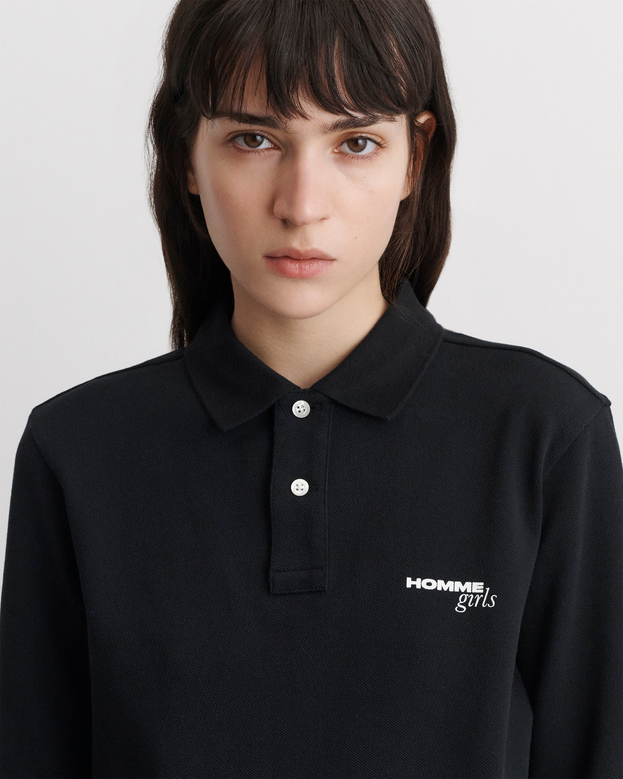 Long Sleeve Pique Polo in Black – HOMMEGIRLS