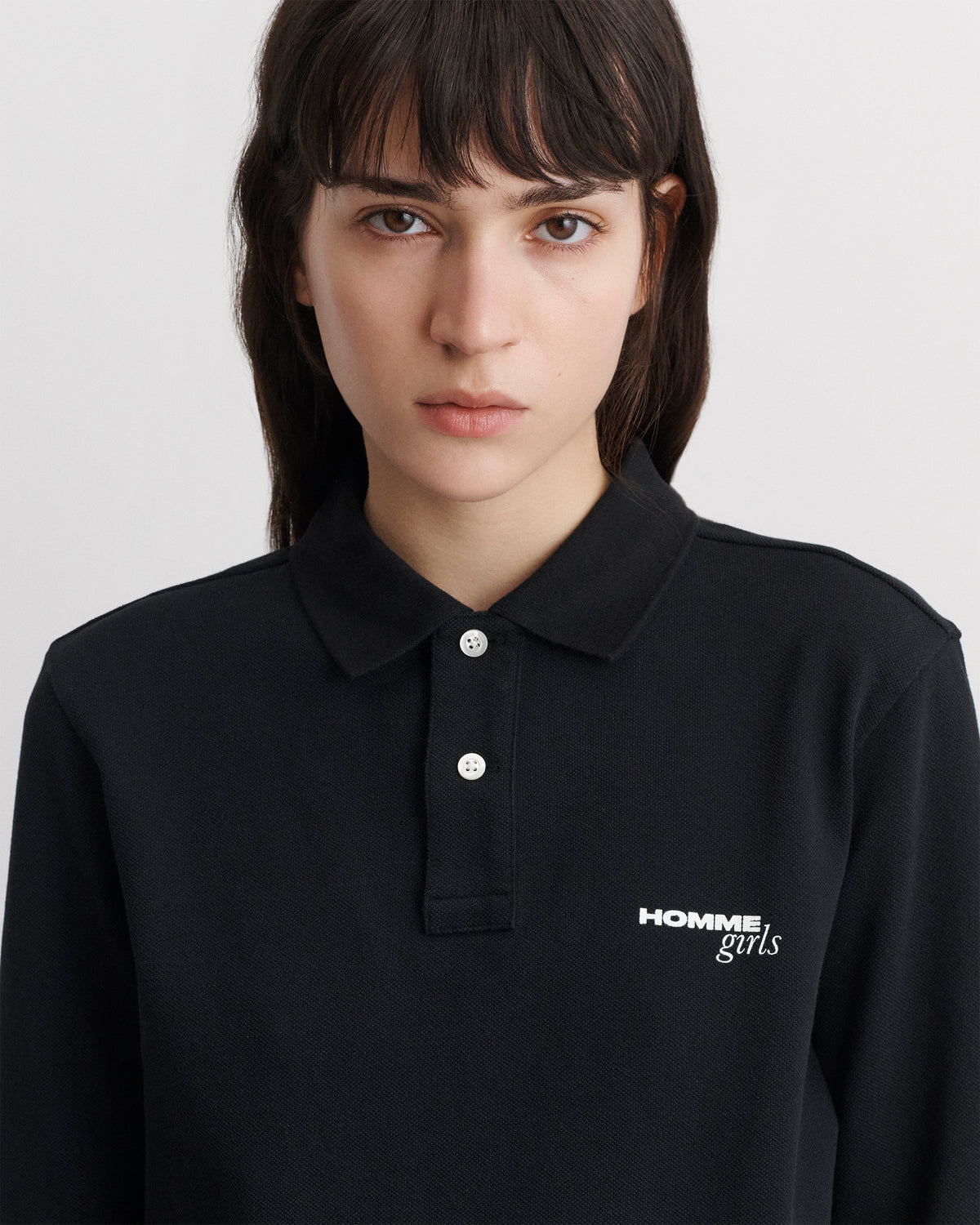 Long Sleeve Pique Polo in Black