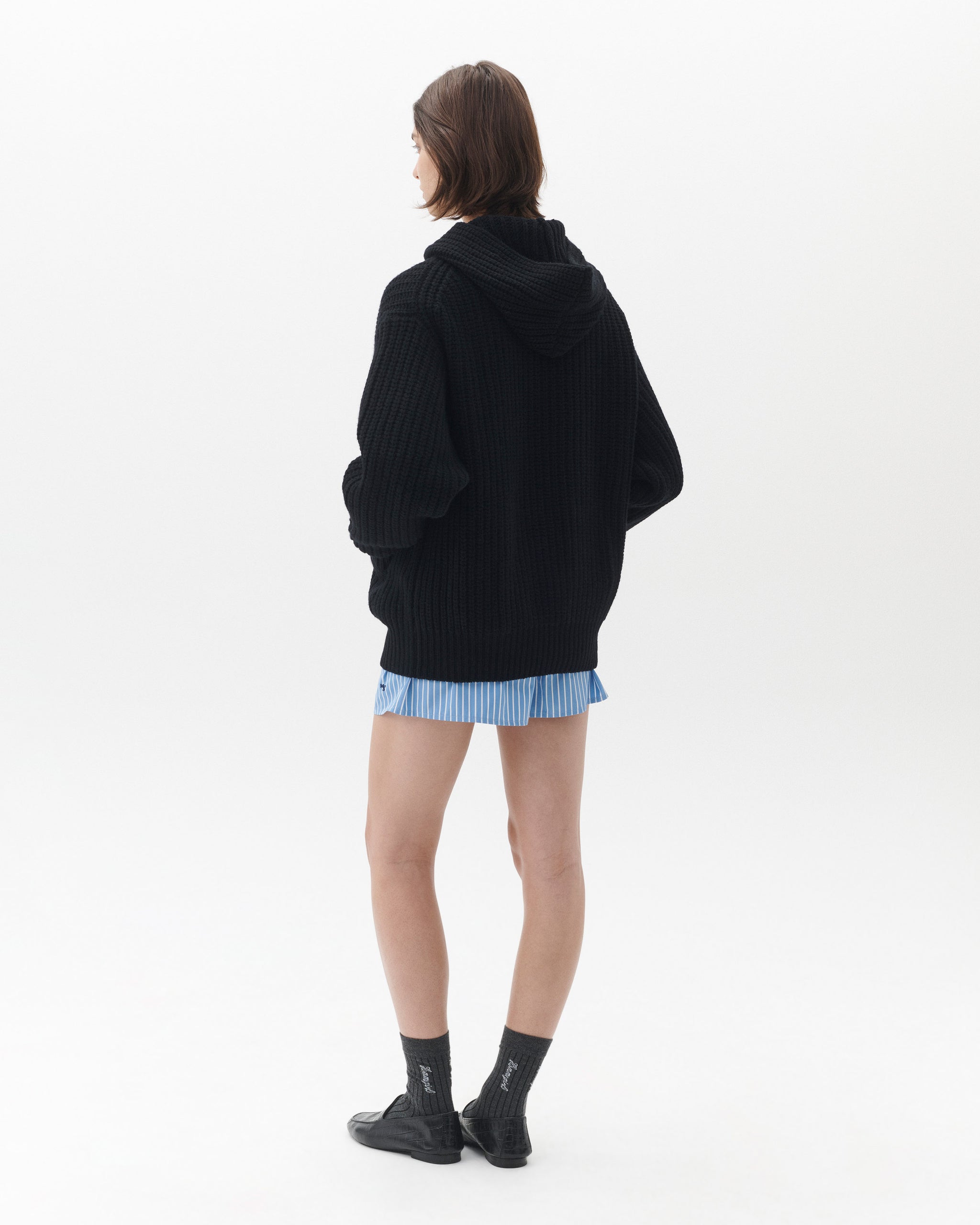 Chunky Knit Hoodie in Black