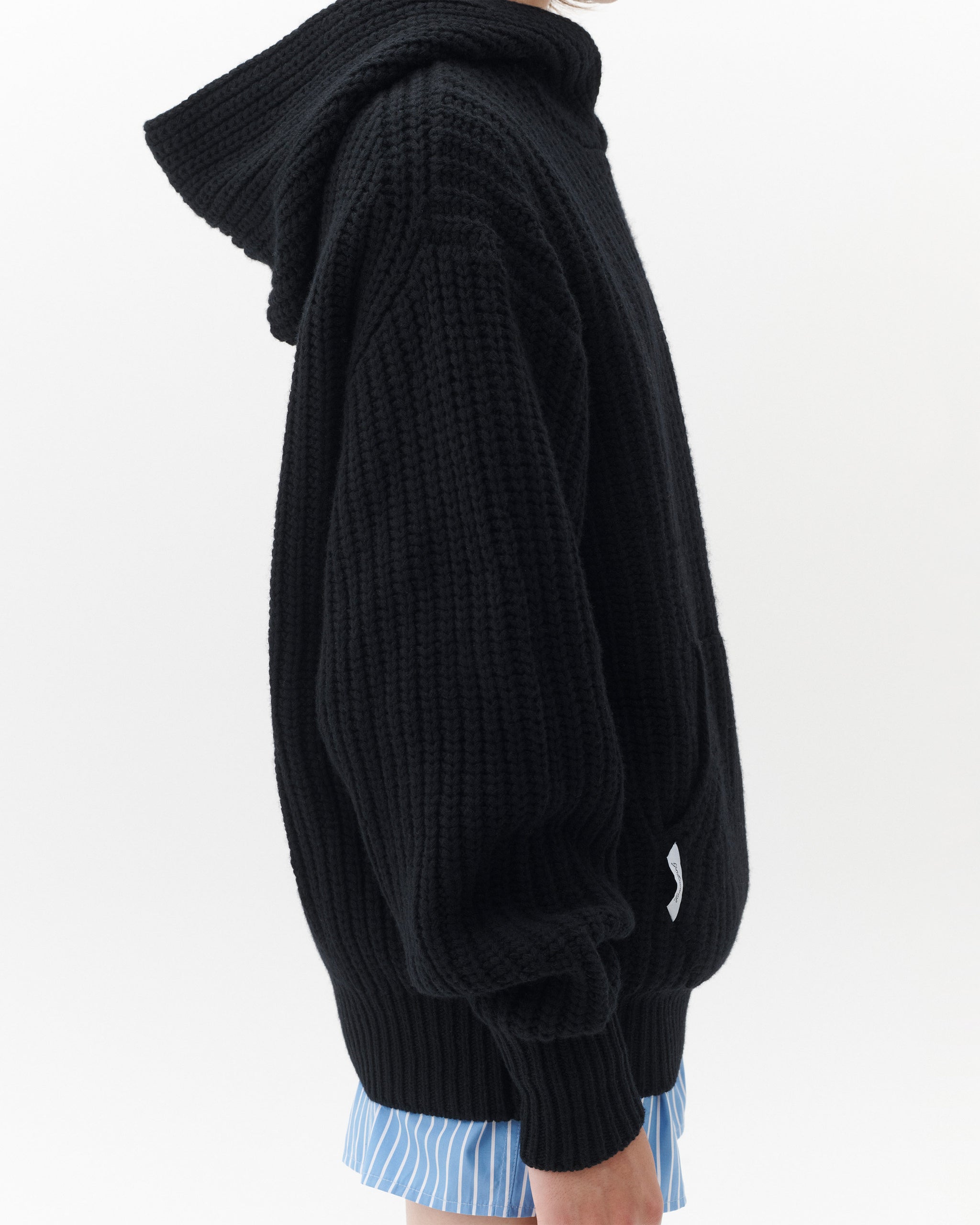 Chunky Knit Hoodie in Black